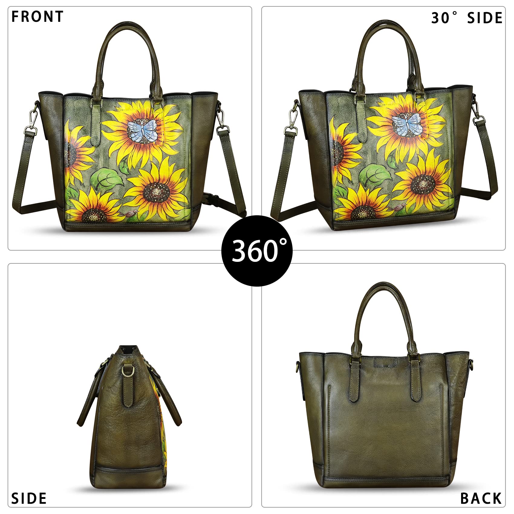 Genuine Leather Handbag for Women Hand Painted Leather Top Handle Satchel Handmade Crossbody Purse Tote Bag (Pattern4)