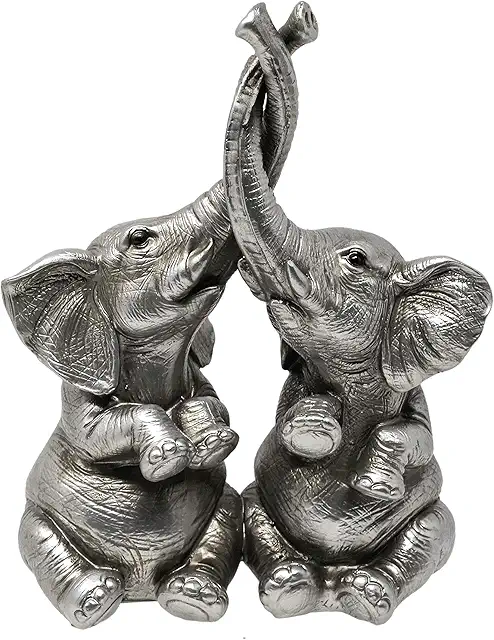 Silver Loving Elephant Statue - Antique Figurines Collectibles