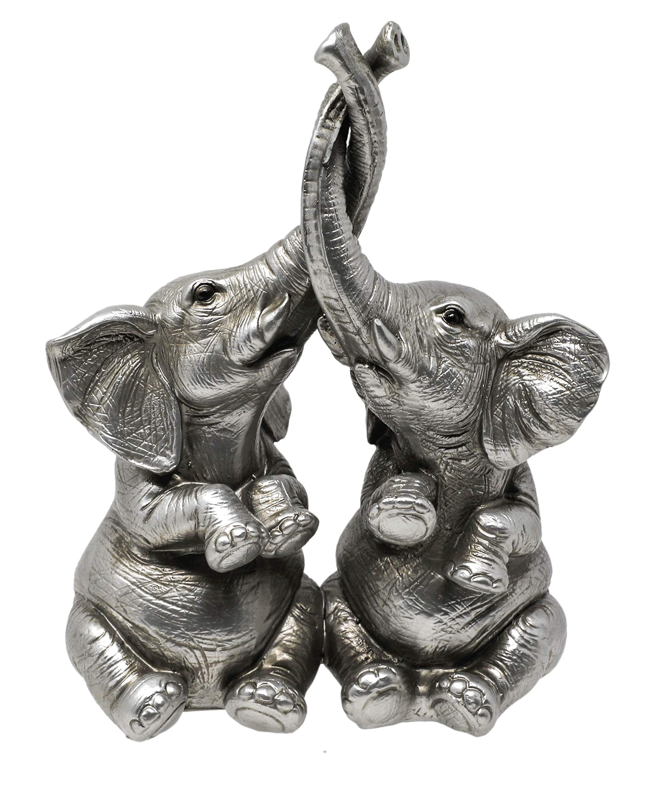 Thorne Antiques & Collectables Mr Mrs Elephants - Loving Elephant Statue With Entwined Trunks (Silver)