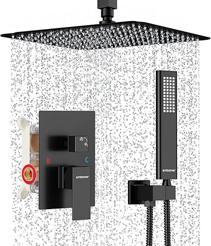 Miniatura 10 de EMBATHER Sistema de ducha de lluvia, juego de grifos de ducha de oro cepillado completo con cabezal de ducha de lluvia de 10 pulgadas y mano (con