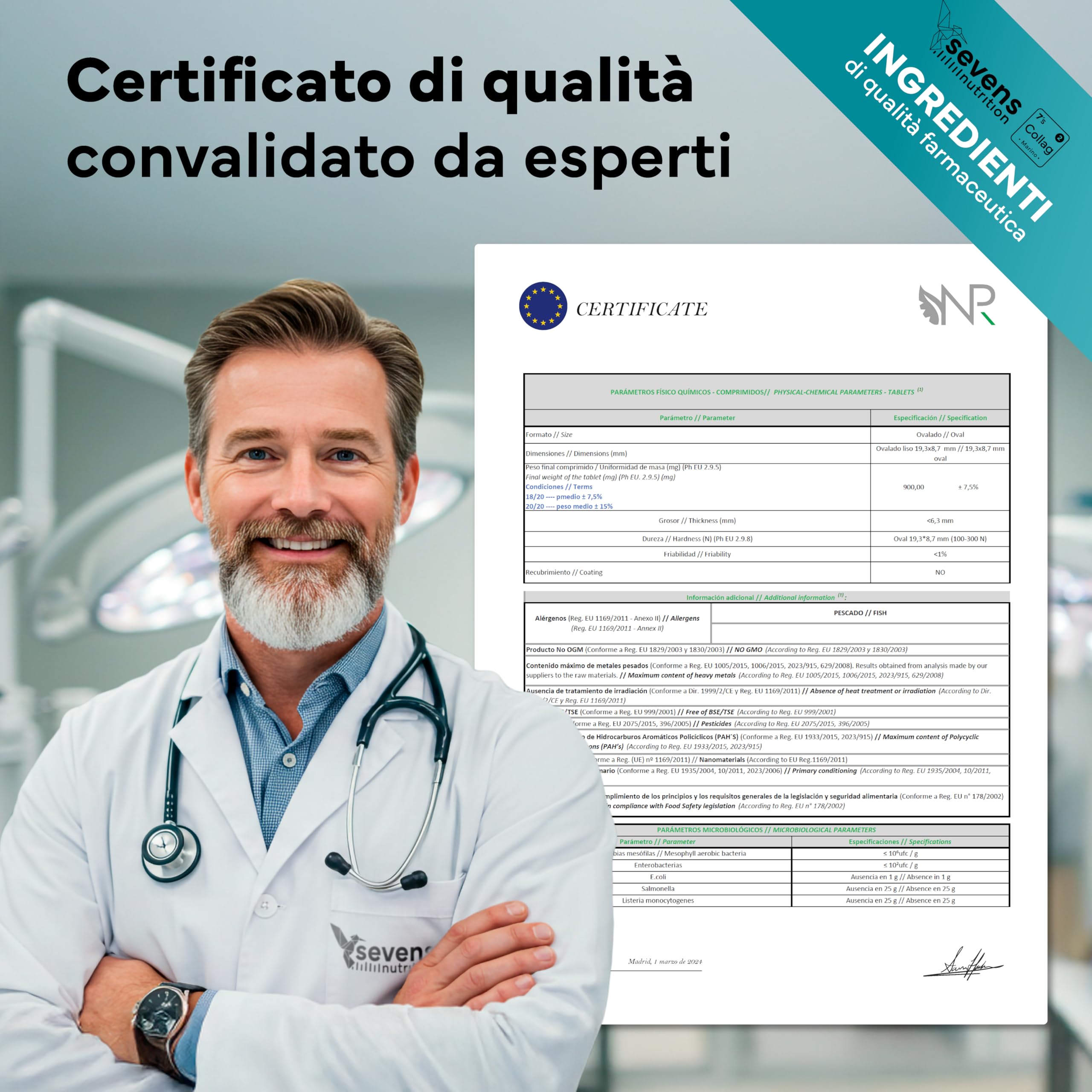 Collagene marino con Acido Ialuronico Idrolizzato Puro - Integratore con Magnesio, Q10 e Vitamine A, C, D3, B12, Zinco - 120 Capsule – Pelle, Ossa e Articolazioni – Sevens