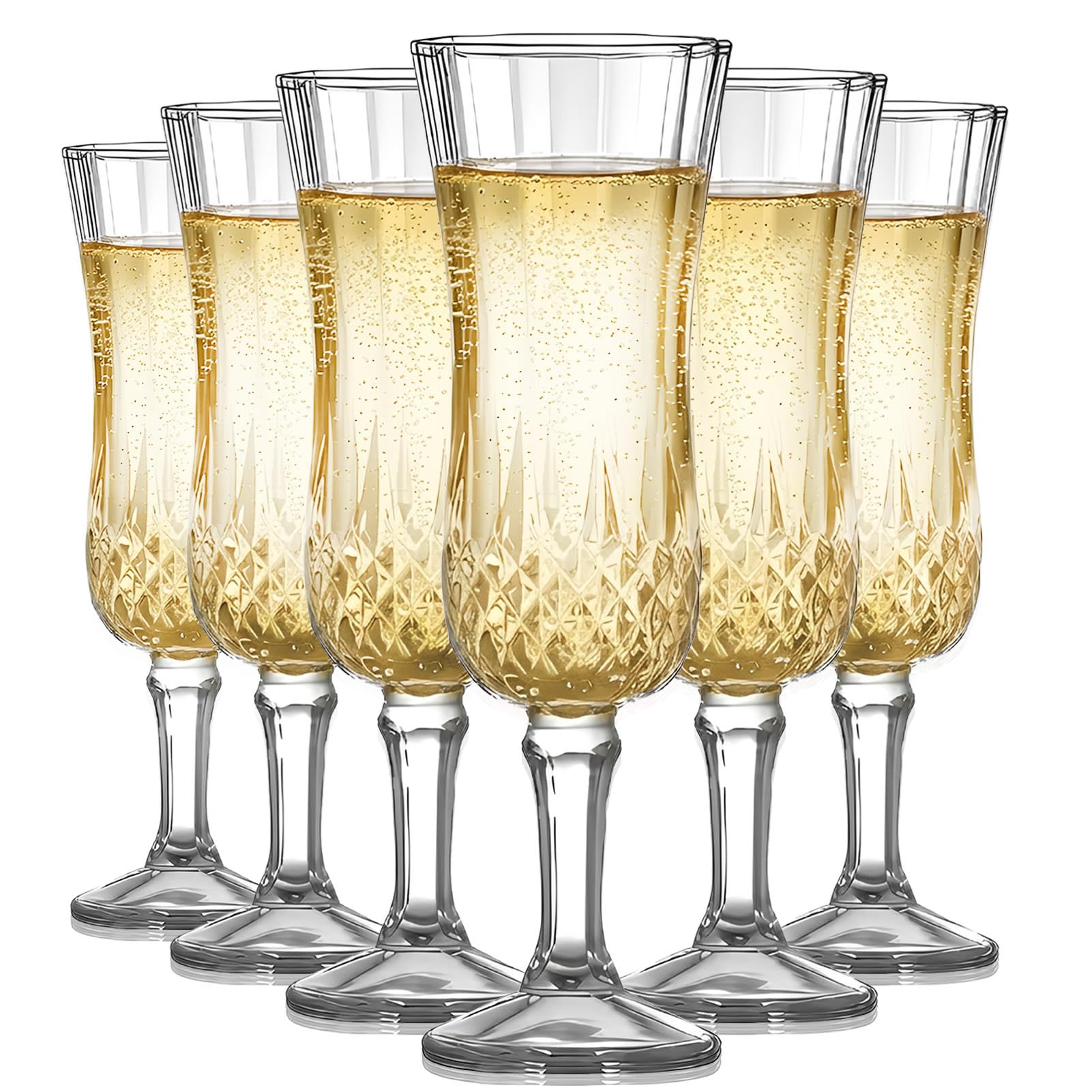 KIXINY Set of 6 162ml Champagne Flute, Prosecco Wine Glass, Sparkling Glass Reusable Transparent Glass, Suitable for Home, Restaurant, and Party, Dishwasher Washable