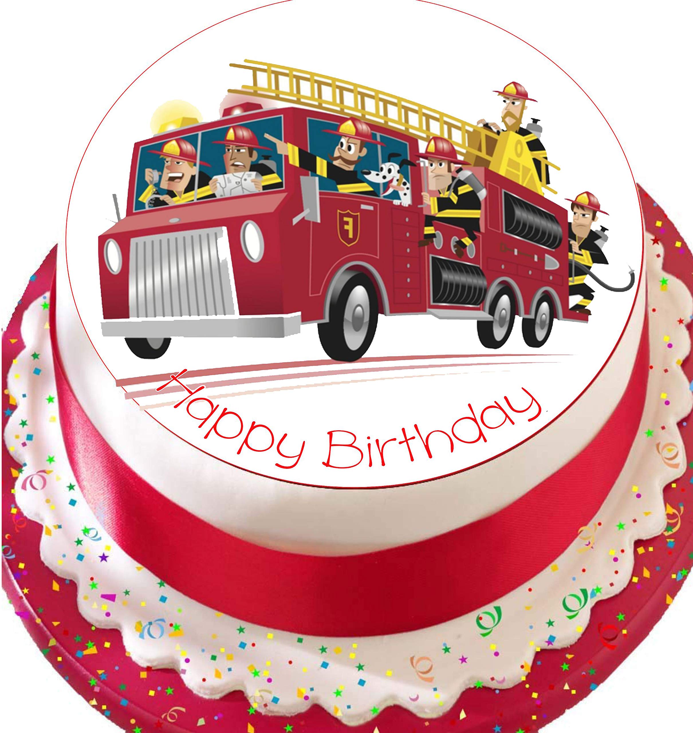 Fire Engine Fire Truck 19 Cm Round Fondant Icing Edible