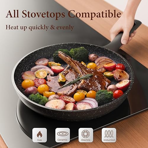 Miniatura 3 de Sartenes antiadherentes, utensilios de cocina de piedra saludable, sartén profunda, sartén para tortillas, sartenes para huevos antiadherentes,