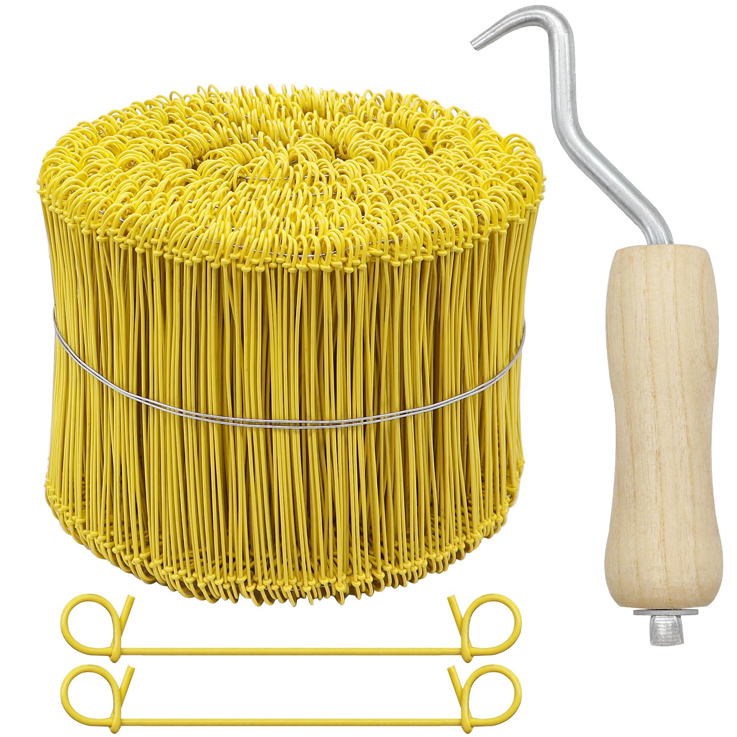 TWTADE 1001PCS Yellow Double Loop Rebar Wire Bar Ties 16 Gauge 6 inch with Wooden