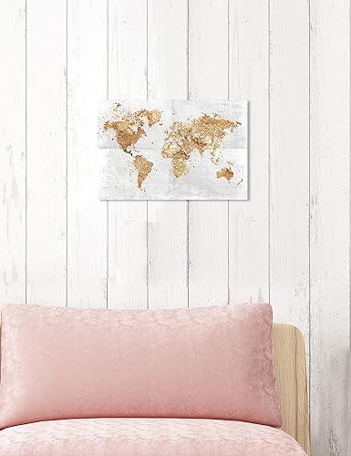 Miniatura 4 de The Oliver Gal Artist Co. Flags Wall Art Canvas Prints 'Mapamundi on the Rocks' Home Décor, 15" x 10", Gold, White