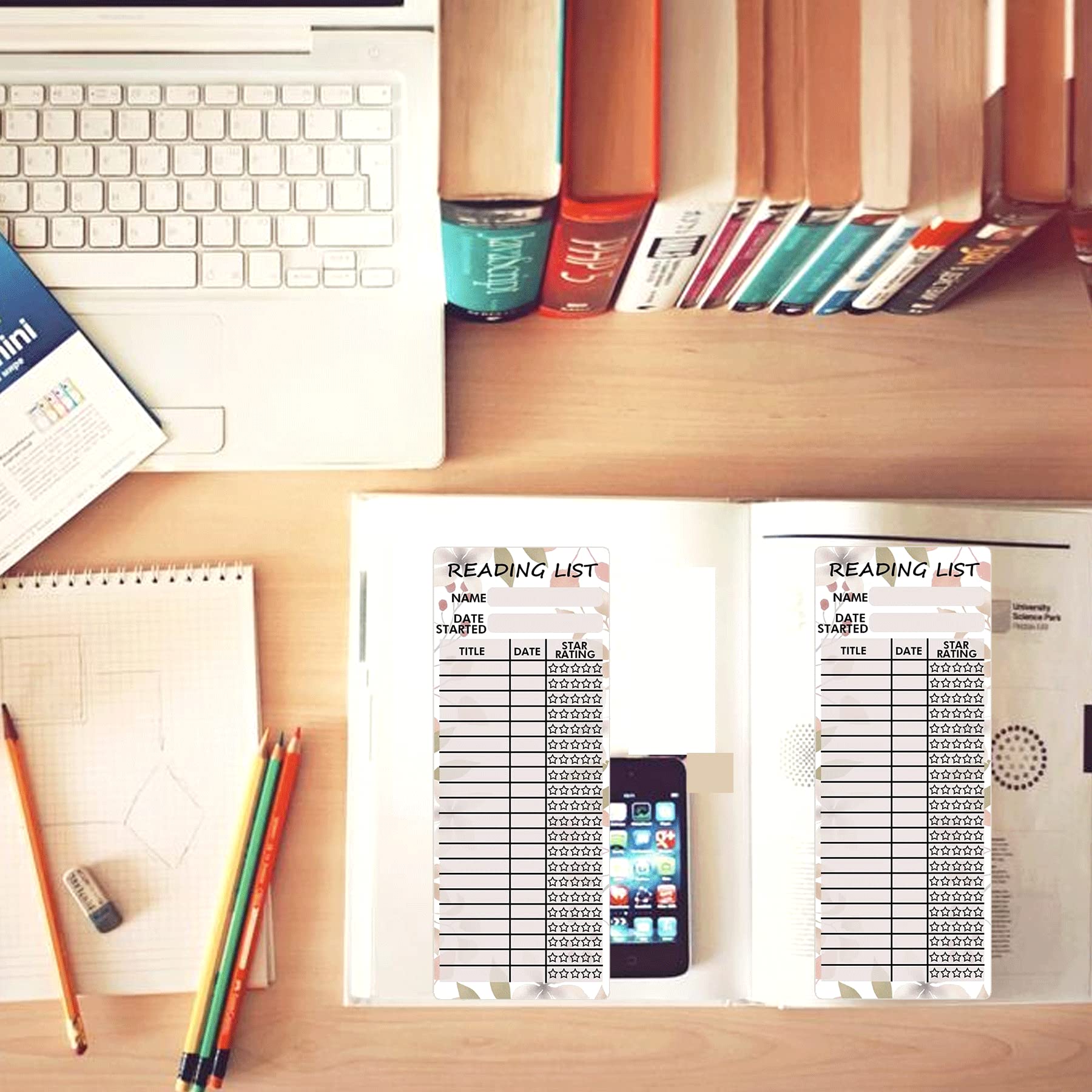 25 Marcapáginas Con Lista De Lectura Y 5 Decoracion Con Flecos, Tarjeta Personal De Biblioteca