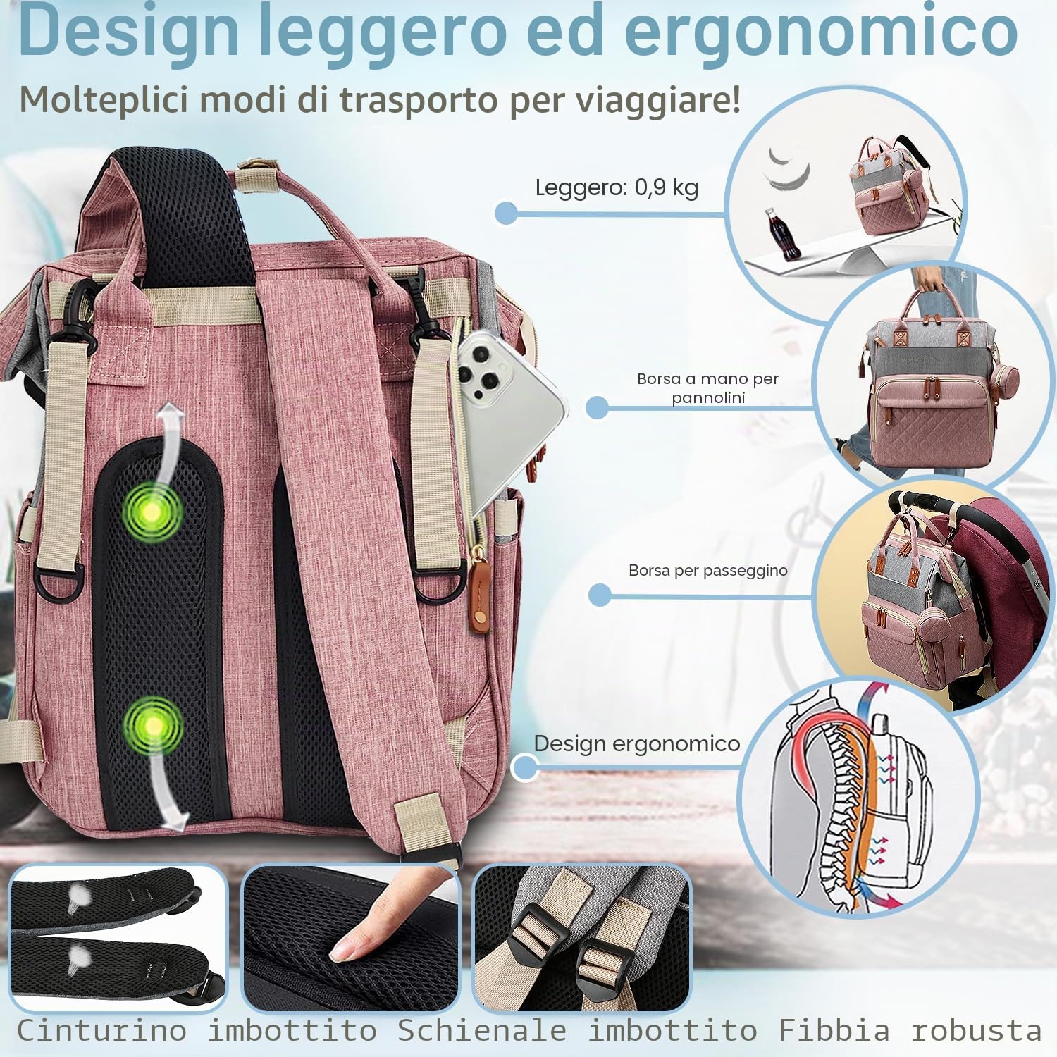 SHITIESHOU Borsa per pannolini, zaino per bambini, per papà, mamma, con imbottitura, 16 tasche
