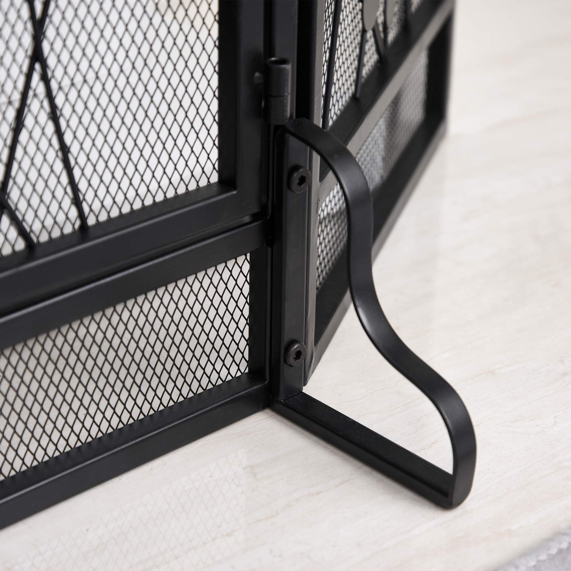 HOMCOM Parascintille Pieghevole per Camino in Acciaio e Metallo Nero con 2 Porte a Chiusura Magnetica, 125x80cm