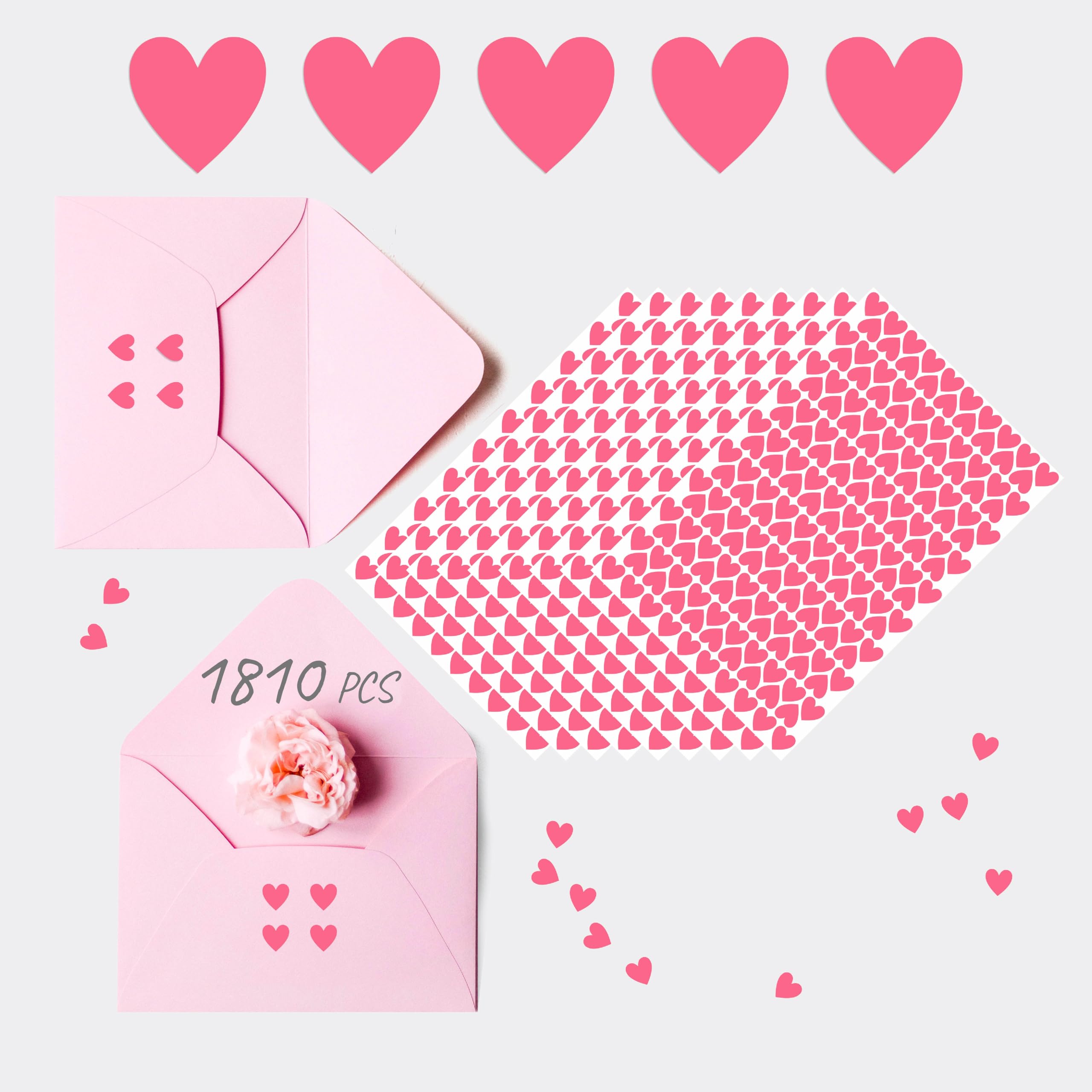 1810 pegatinas rosadas en forma de corazón, autadhesivas, etiquetas de color para decoración de amor. Úsalas en el Día de San Valentín, en días festivos, en bodas y aniversarios (10 hojas)