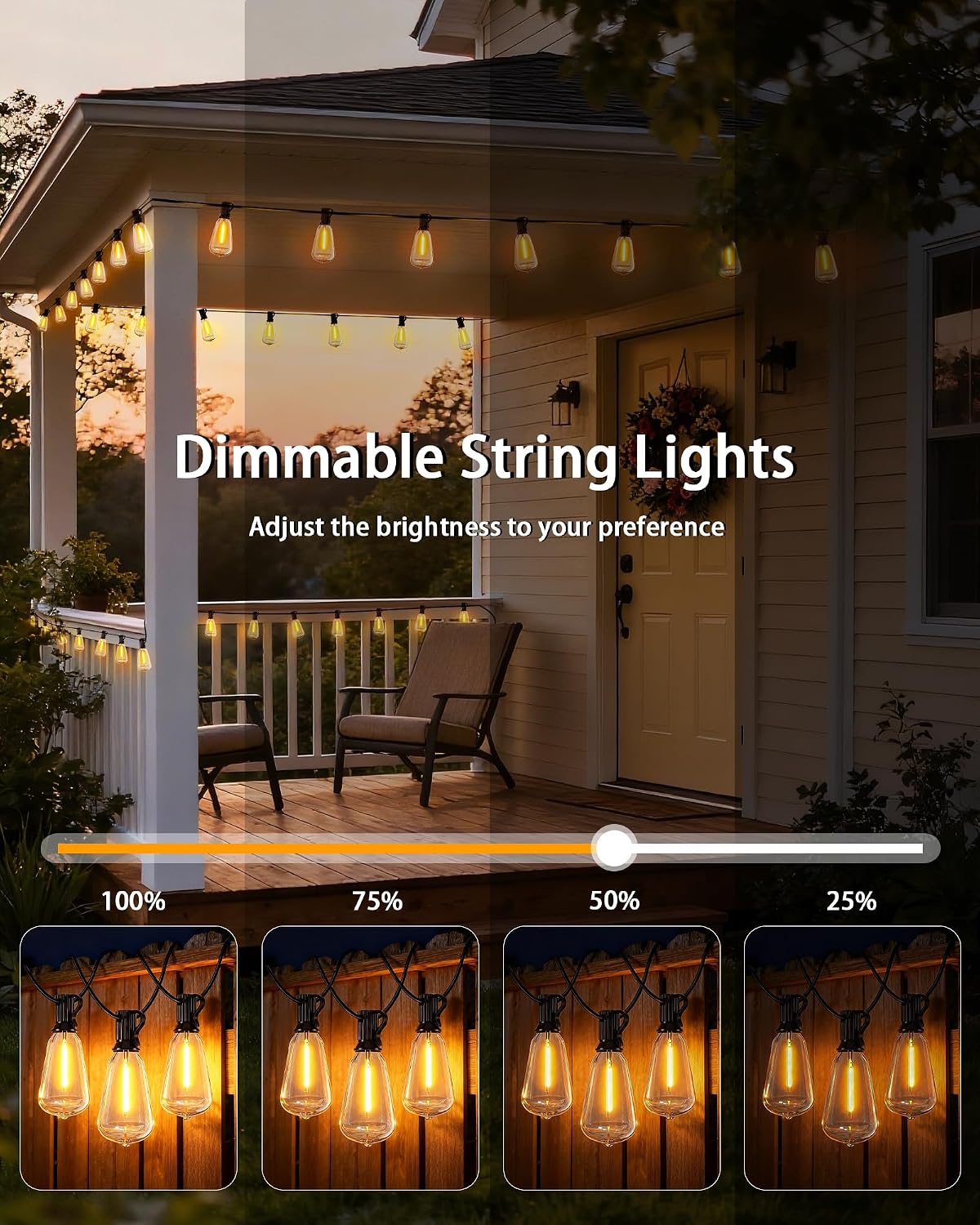 Outdoor String Lights Dimmable Waterproof with Remote, 100FT 38+2 Shatterproof ST38 Edison LED Bulbs Hanging Outside Light for Patio, Backyard, Porch, Deck, Balcony, Garden