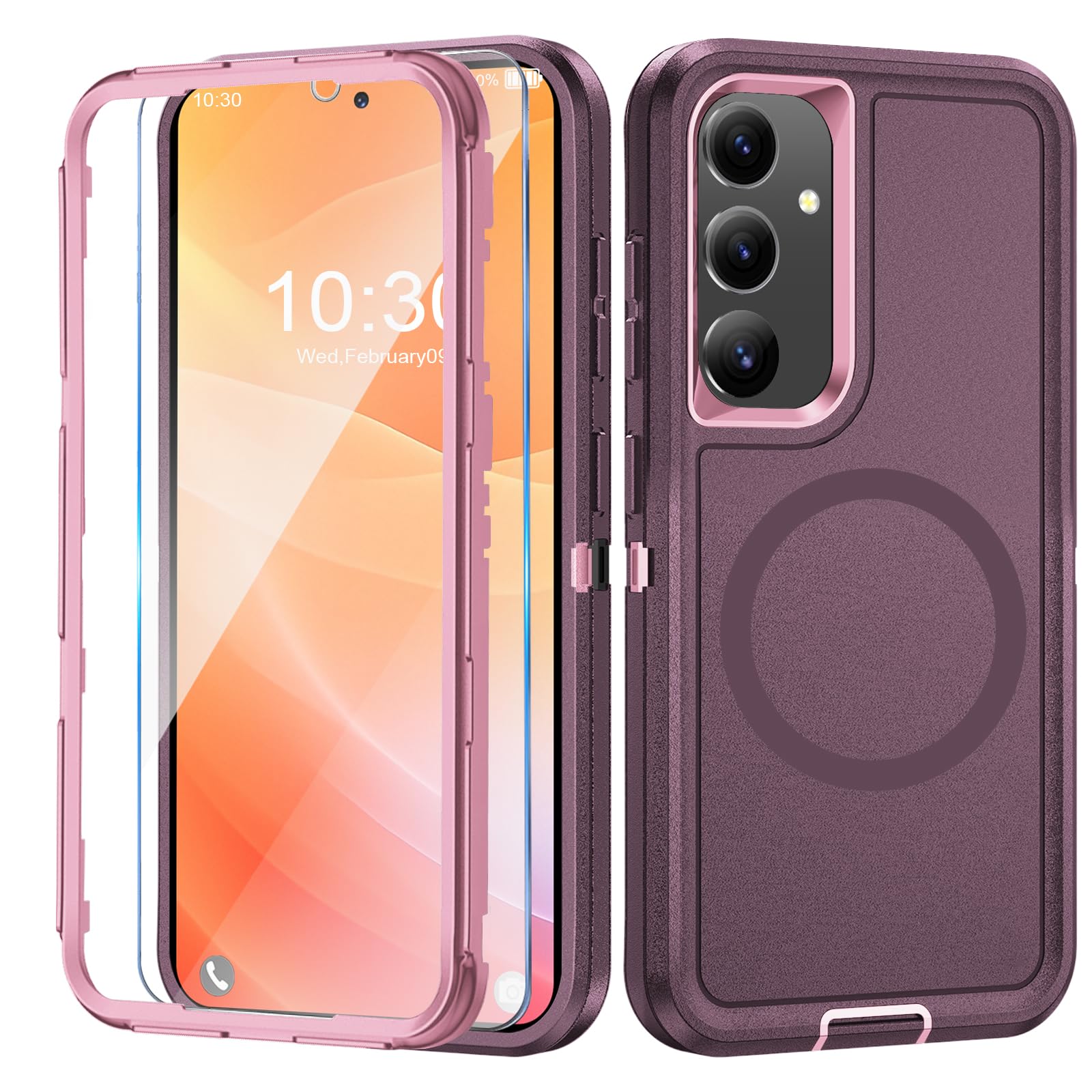 Handyhülle für Samsung Galaxy S24 Plus Hülle mit Schutzfolie, 360° Stoßfest Robust Panzerhülle für Samsung S24 Plus Case Cover Schutzhülle mit Magnetisch (Lila, Für Samsung Galaxy S24 Plus/S25 Plus)