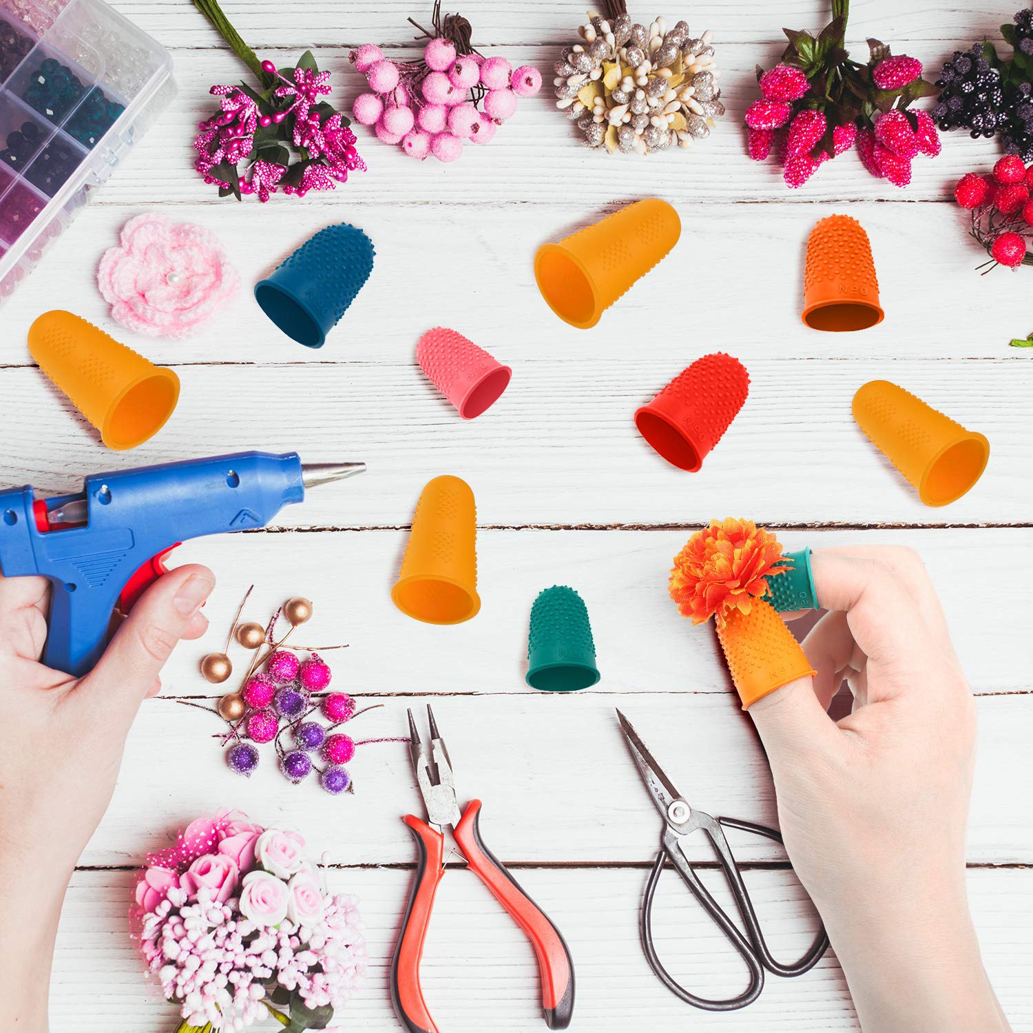 30 Pieces Silicone Finger Protectors Rubber Finger Tips Pads Finger