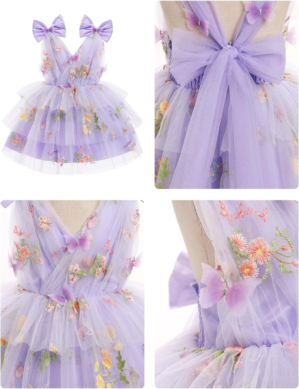 IMEKIS Toddler Girls Butterfly Birthday Dress Rainbow Tulle Formal Wedding Party Ruffle Tutu Dresses Photo Shoot - Image 2