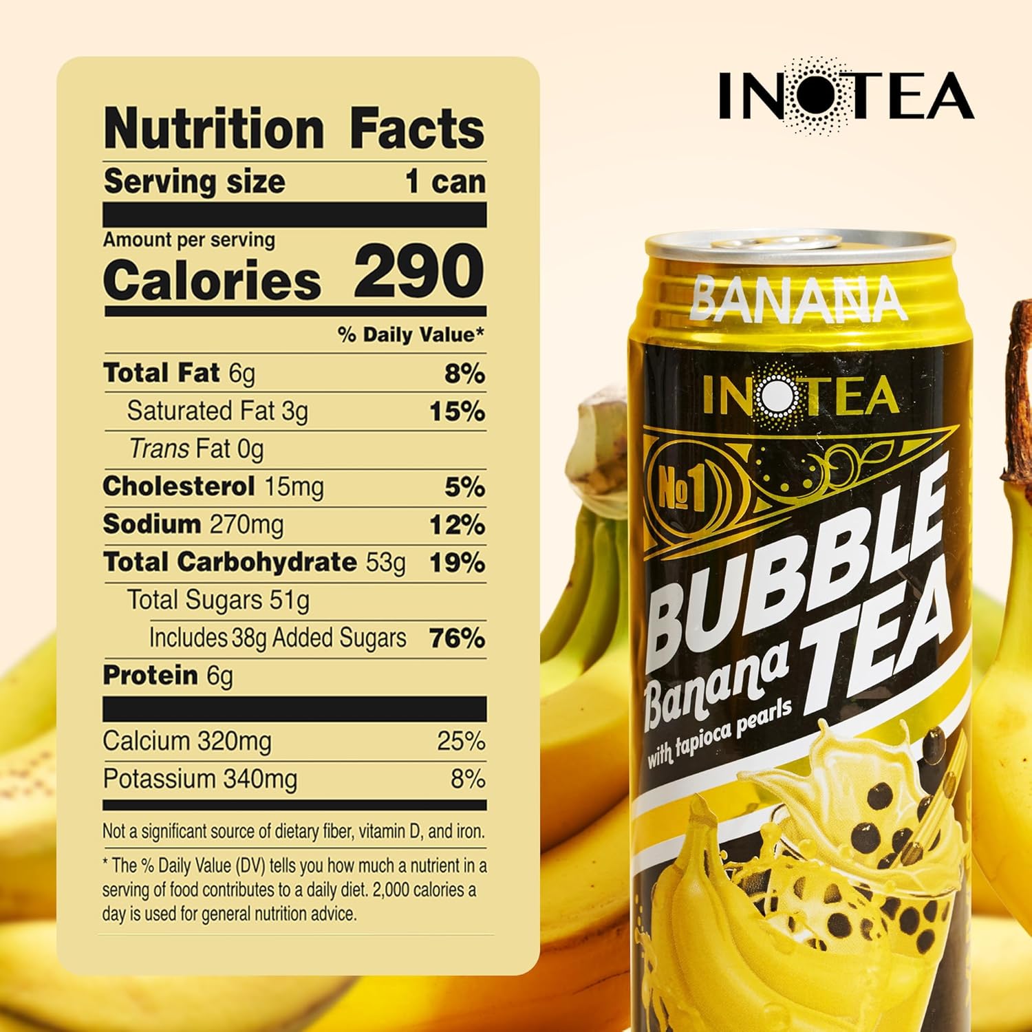 Inotea Bubble Tea with Tapioca Pearls - Delicious, Instant Boba Tea - Ready-to-Drink Black Milk Tea - Comes in Large 16.6 oz Cans - Enjoy Real Boba Without the Long Lines - Banana - 12 pack