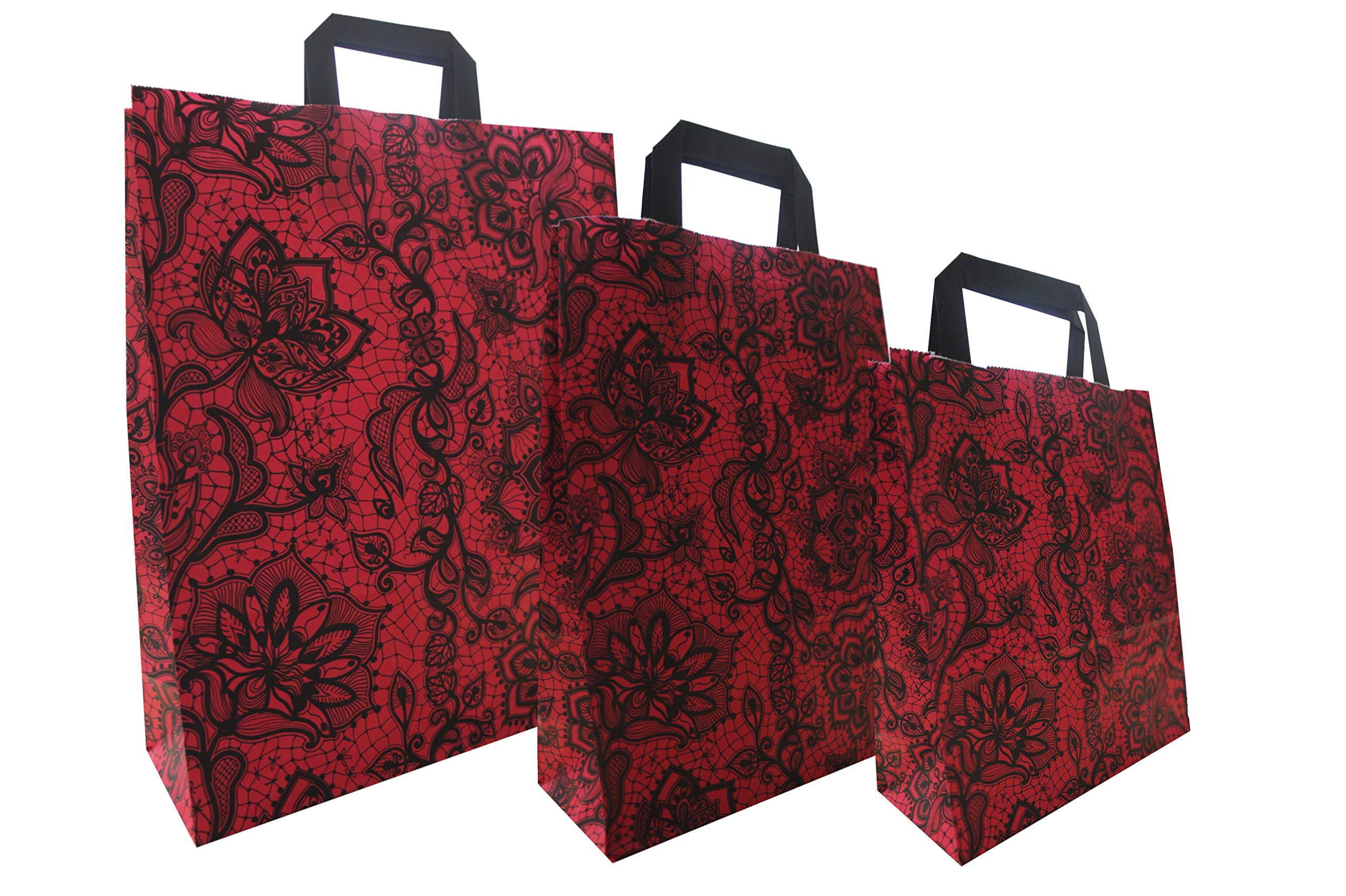 PGV Papierowe torby do noszenia z płaskimi uchwytami koronka czerwone (32 + 12 x 40 cm, 50 sztuk)