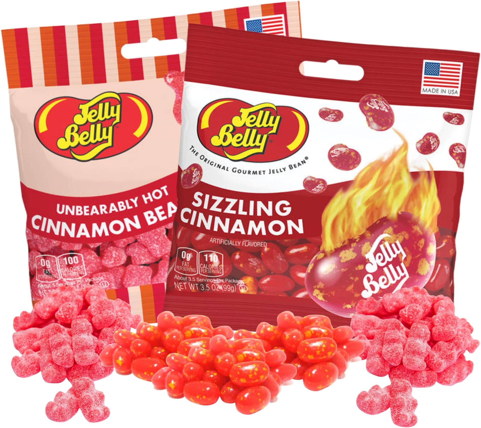 Sizzling Cinnamon Jelly Beans and Unbearably Hot Gummy Bears, Spicy Gourmet Chewy Candies, Bulk Shareable Candy, Pack of 2, 3 Ounces