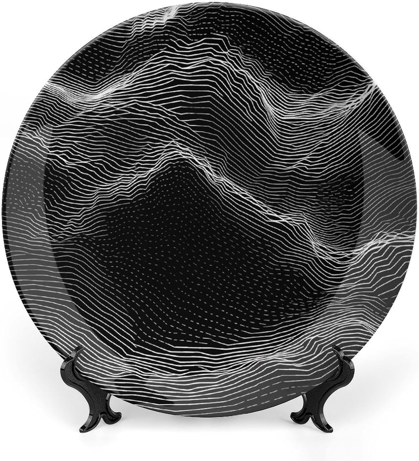 Bone China Decorative Plates White Line Pattern Ceramic Decorative Plate Wall Decor with Display Stand Ceramic Ornaments for Wall Hanging Decoration