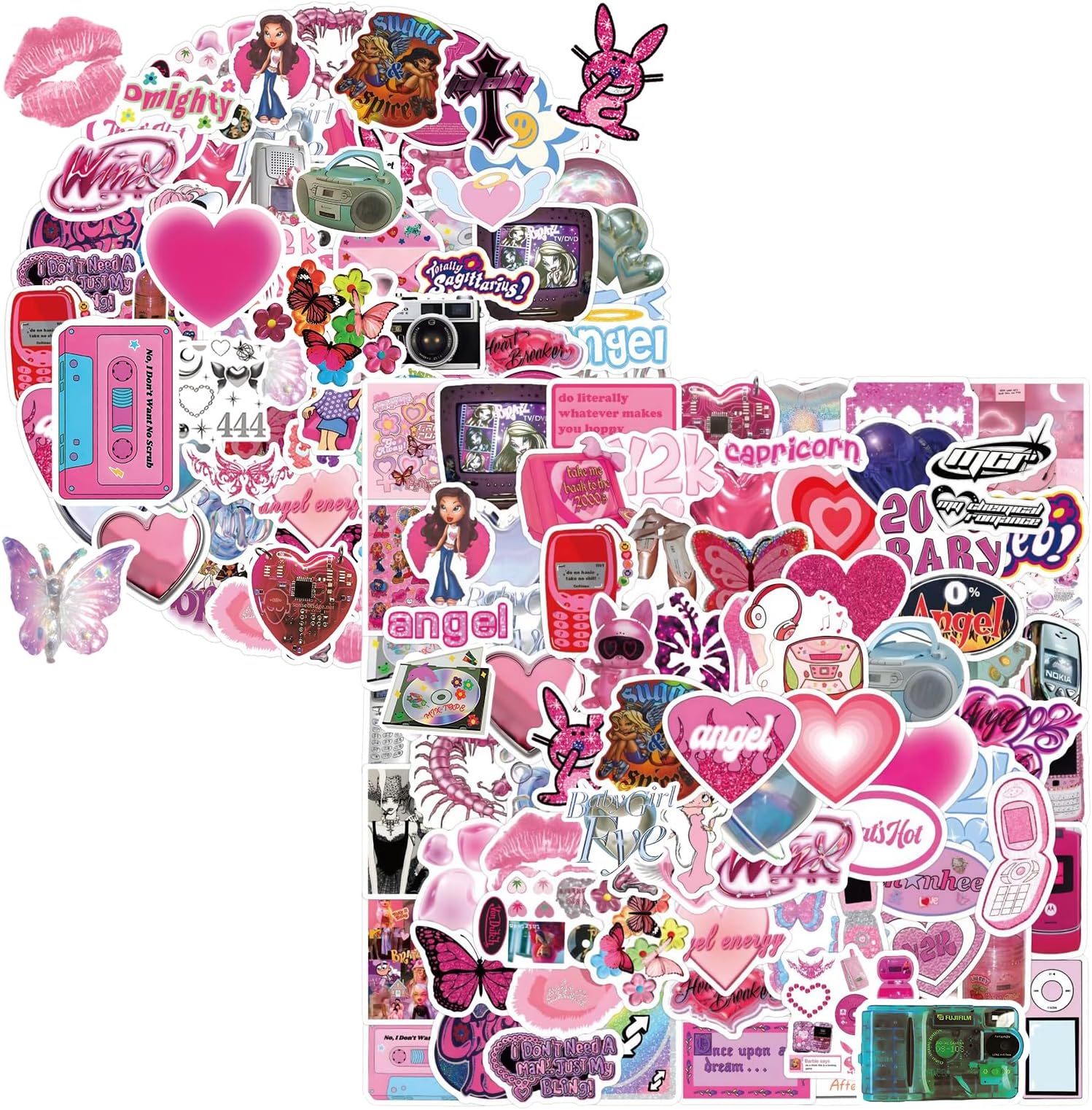 120pcs Y2K Stickers, 2000S Stickers Retro Aesthetic Cyber Trend Decal, Vinyl Waterproof atickers for Water Bottles Laptop Suitcase for Birthday Party Supplies Halloween Decoration Favors