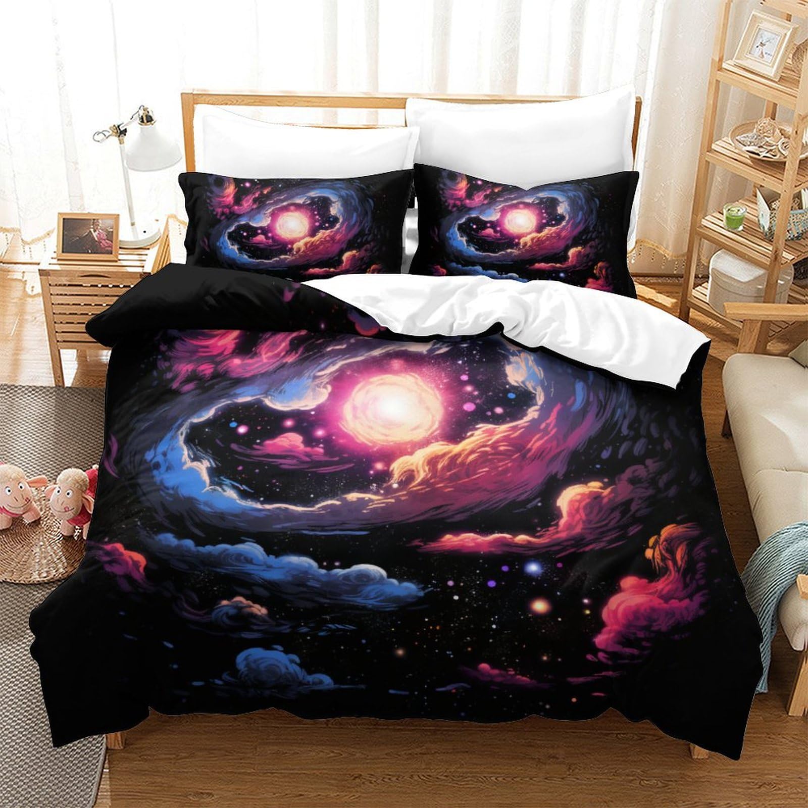 Housse de couette Galaxie anti-froissage parure de lit zippée King 220x240
