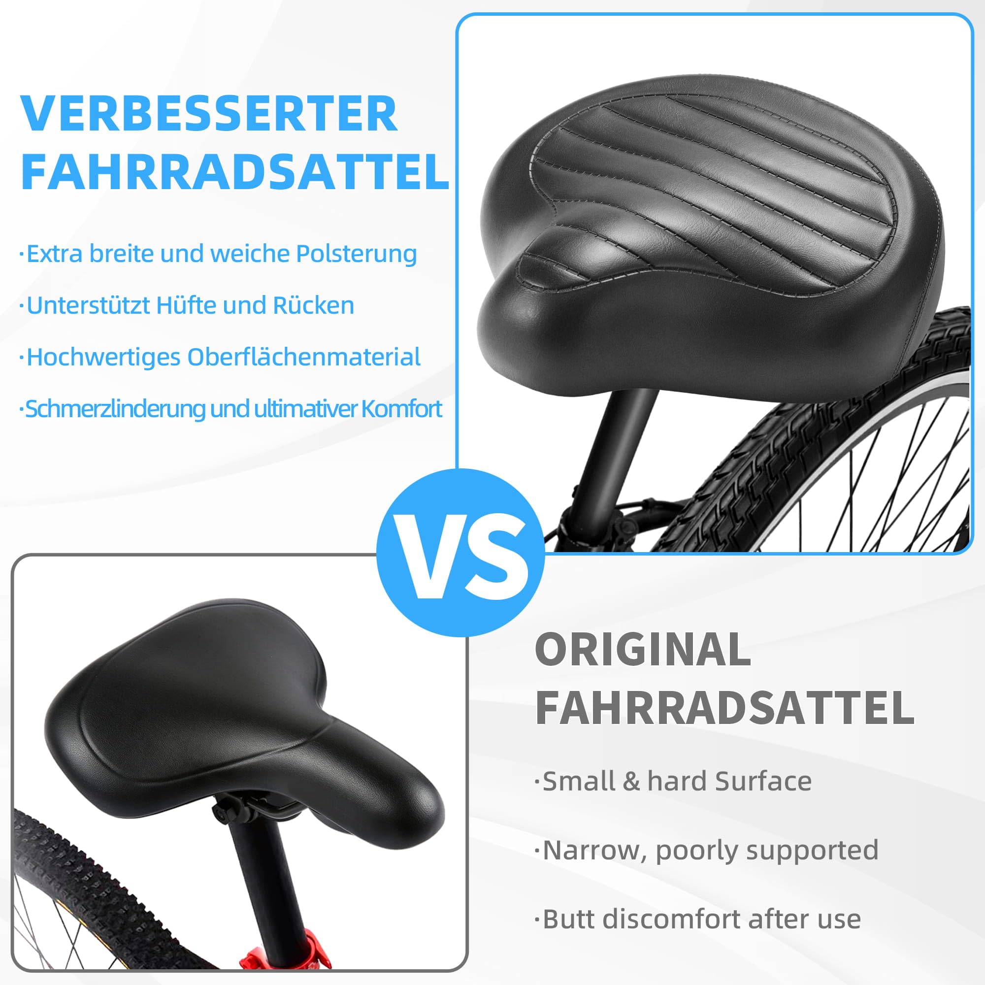 CDYWD New Nasenlos Breit Fahrradsattel für Herren & Damen, Bequem, Weich, Ergonomisch, Bequemer Vintage Fahrradsitz, Universal Ersatz Fahrradsättel für Mountainbike, Cityrad, Ebike, Heimtrainer