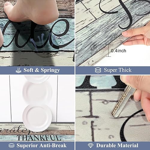 Miniatura 3 de HEBE Juego de 2 alfombras de cocina antifatiga, antideslizantes, impermeables, para el suelo, cómodas, de pie, alfombras de casa de campo para