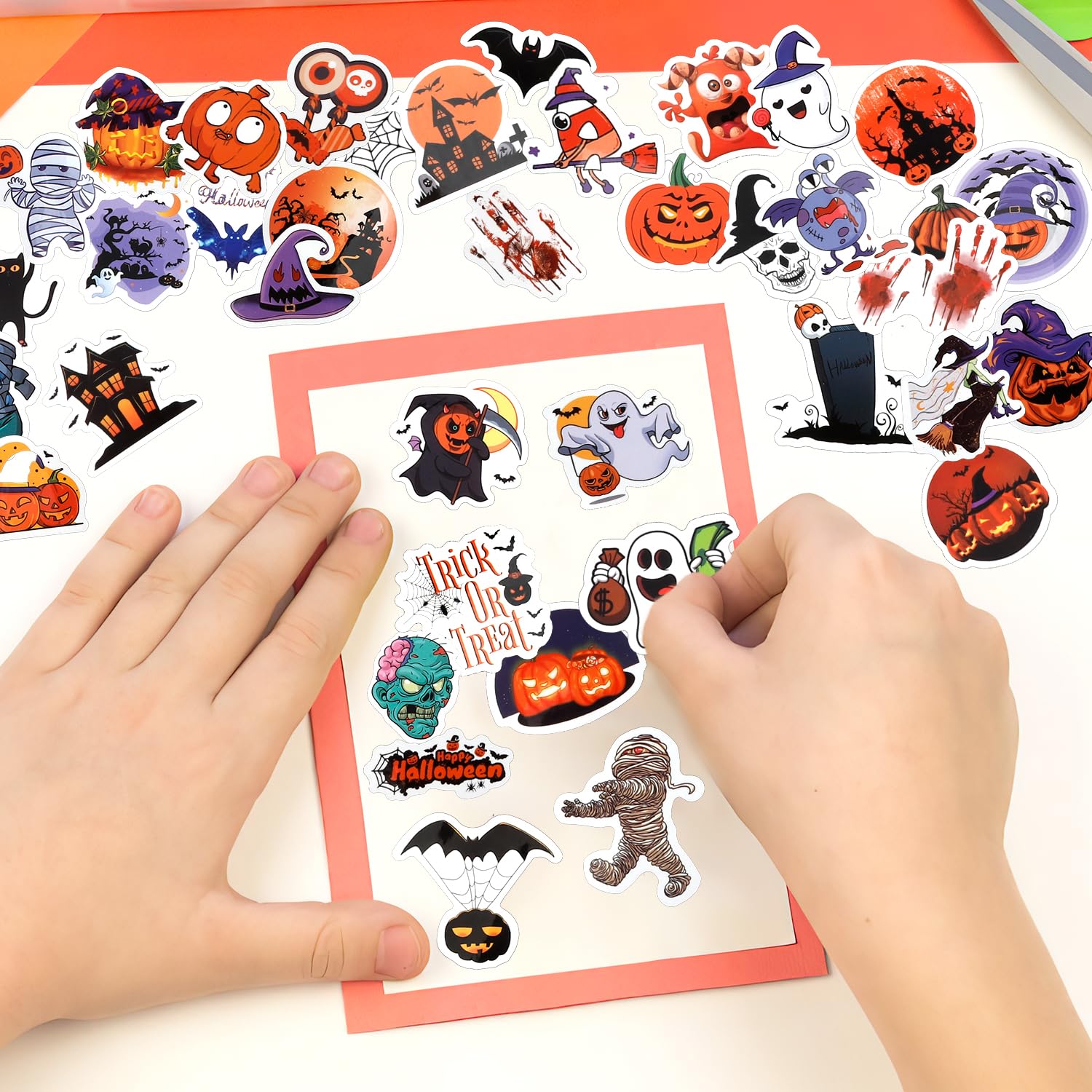 Halloween-Aufkleber 100 Stück – Kürbis, Hexe, Wasserdichtes Vinyl