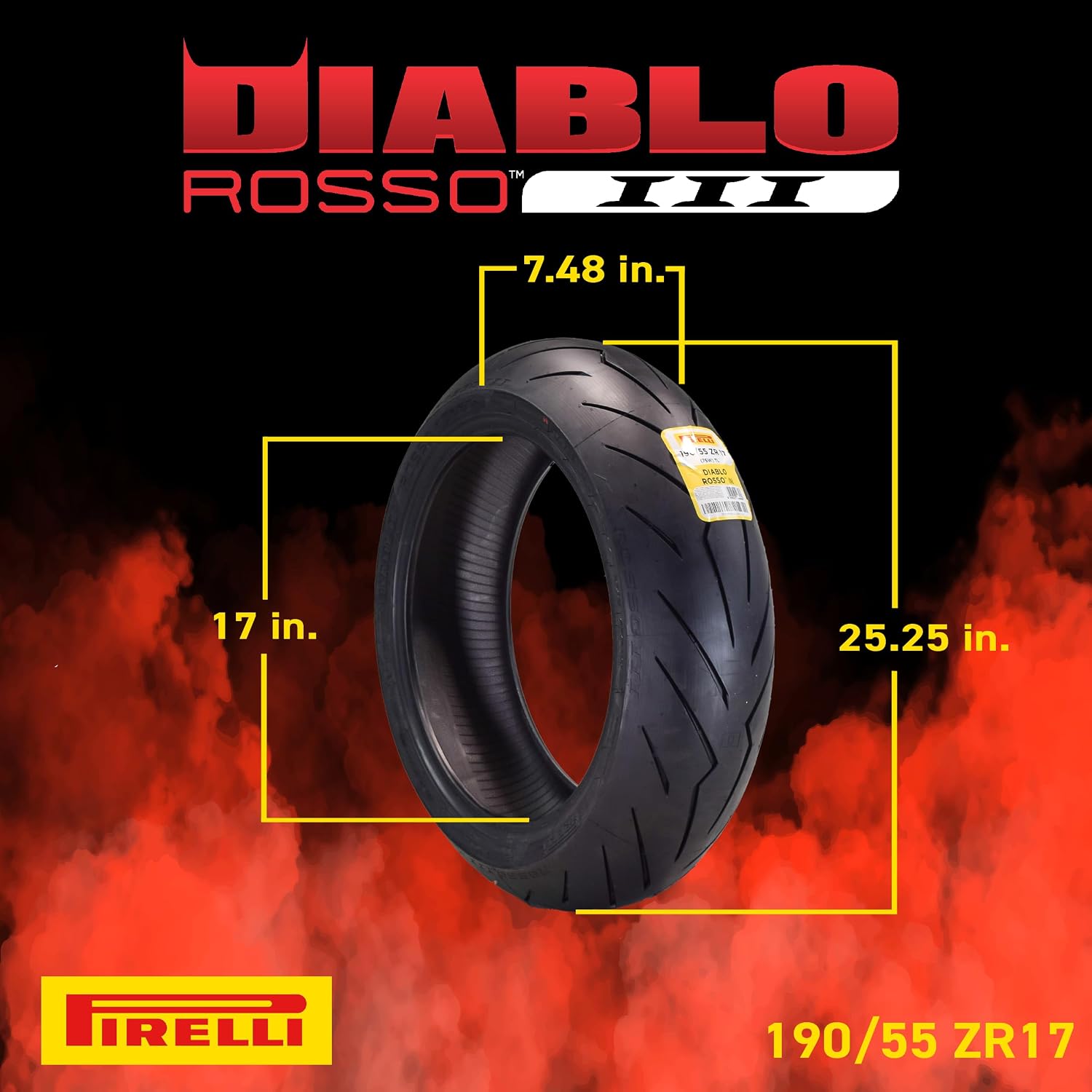 Pirelli Diablo Rosso III 120/70ZR17 Front & 190/55ZR17 Rear Motorcycle Tire Set with Keychain