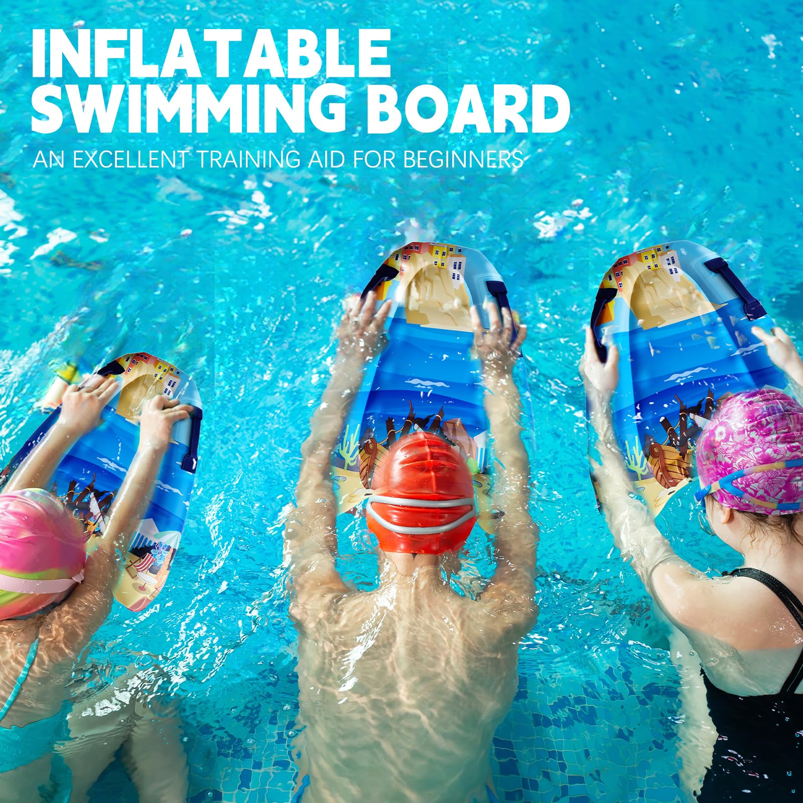 Bodyboard Inflable, con Asas, Niños Bodyboard Inflable, Portátil Hinchable Tabla de Surf, Flotante Tabla Surf, Hinchable Tabla Bodyboard, Inflable Tabla de Natación para Niños, 77*55*12cm