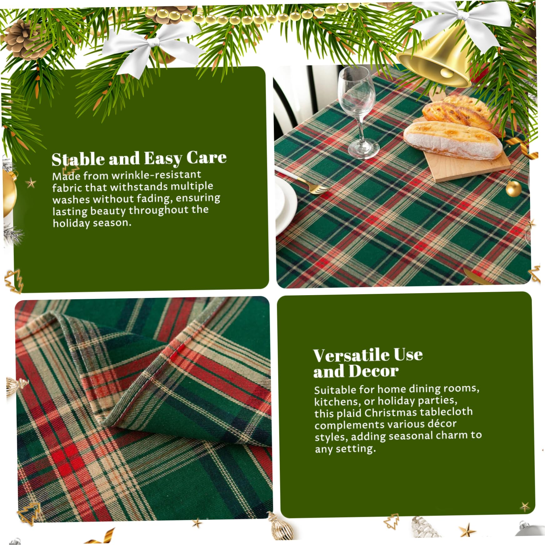 Mantel navideño Rectangular a Cuadros 55x79 Pulgadas Café Verde