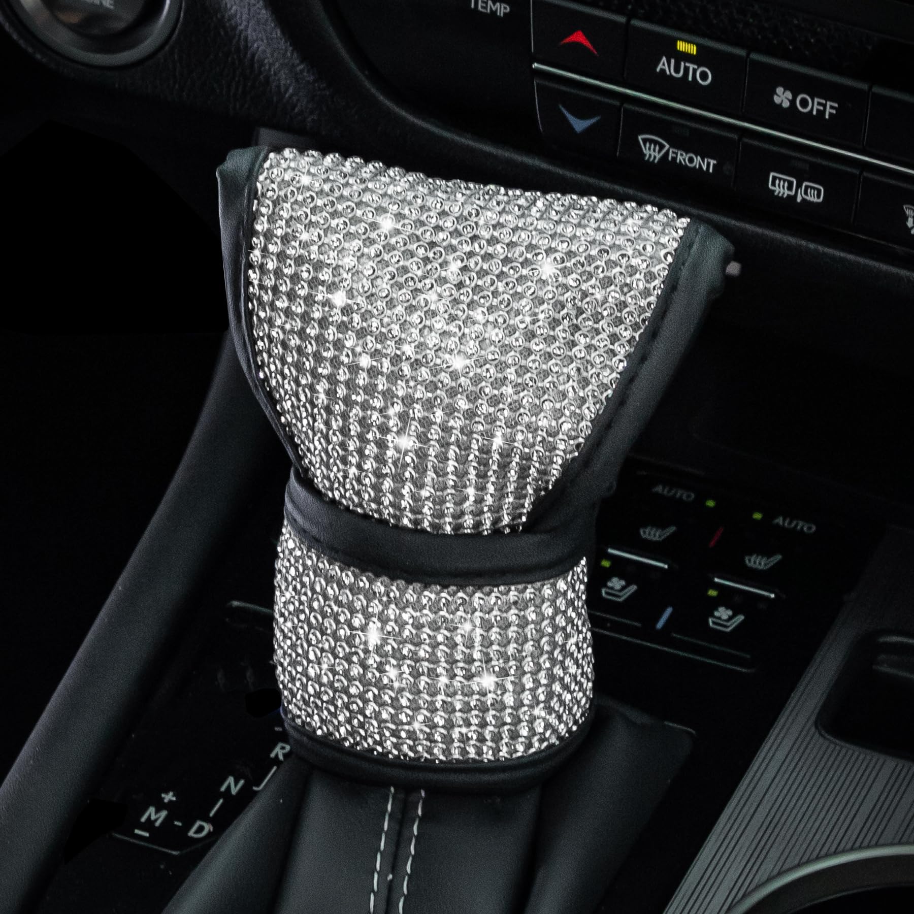 Bling Auto Gear Shift Knob Cover, Universal Car Knob Gear Stick Protector with Rhinestone, Bling Interior Car Accessories for Women (White)