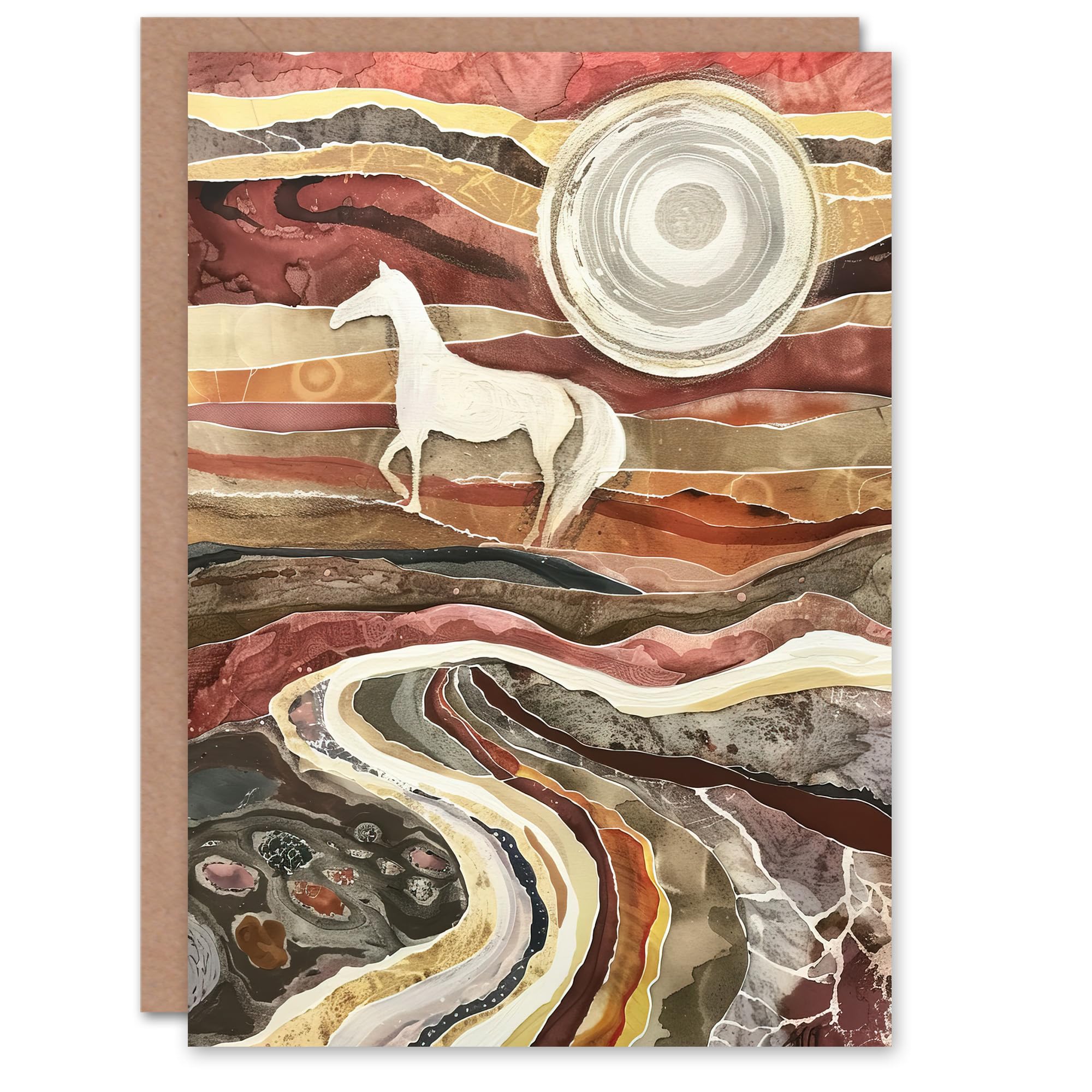 Artery8 Greeting Card Wild Horse Abstract Camargue Sun Watercolour Blank For Him Or Her Art Birthday Card