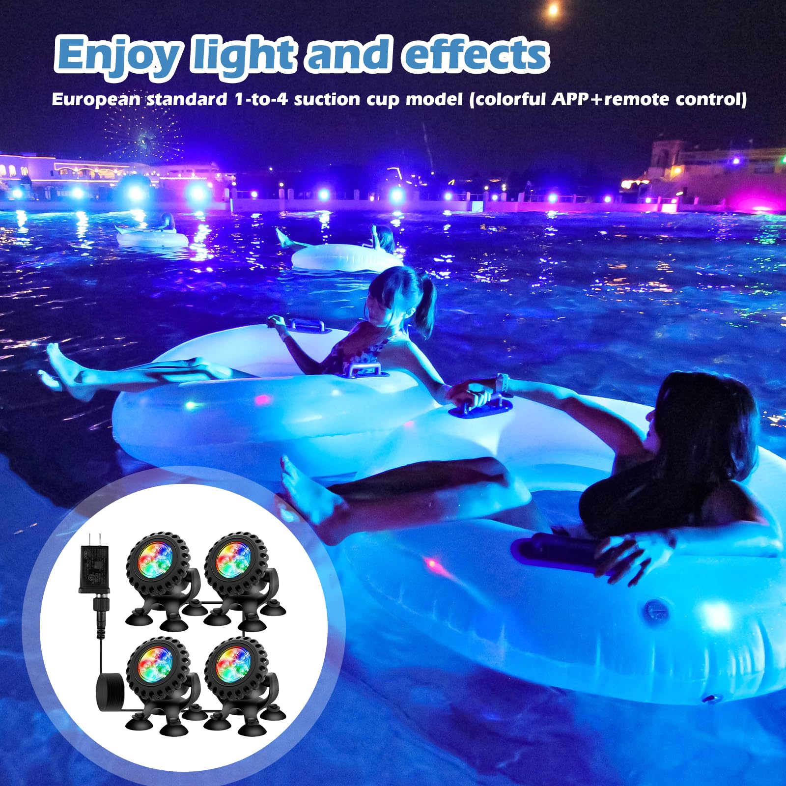 Illuminazione a LED subacquea RGB, luce subacquea, per stagno, illuminazione subacquea, con telecomando e app Bluetooth, IP68, luce subacquea per giardino, patio, albero (4 in 1)