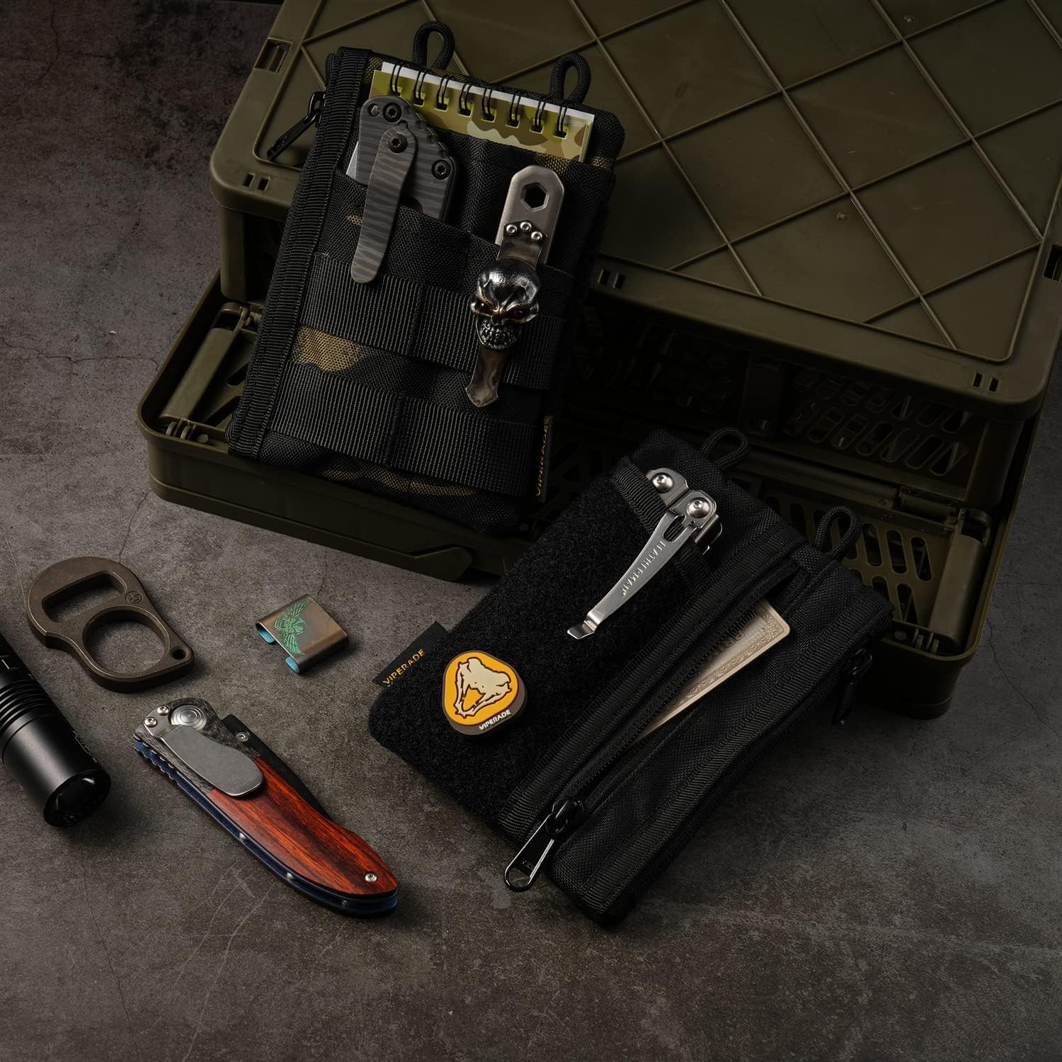 VIPERADE VE18 Klein EDC Tasche,Klein Werkzeugtasche mit 6 Taschen,EDC Tool Organizer Tasche für Herren,Klein EDC Multitool Taschen Organizer Pocket Pouch mit Klettverschlussbereich