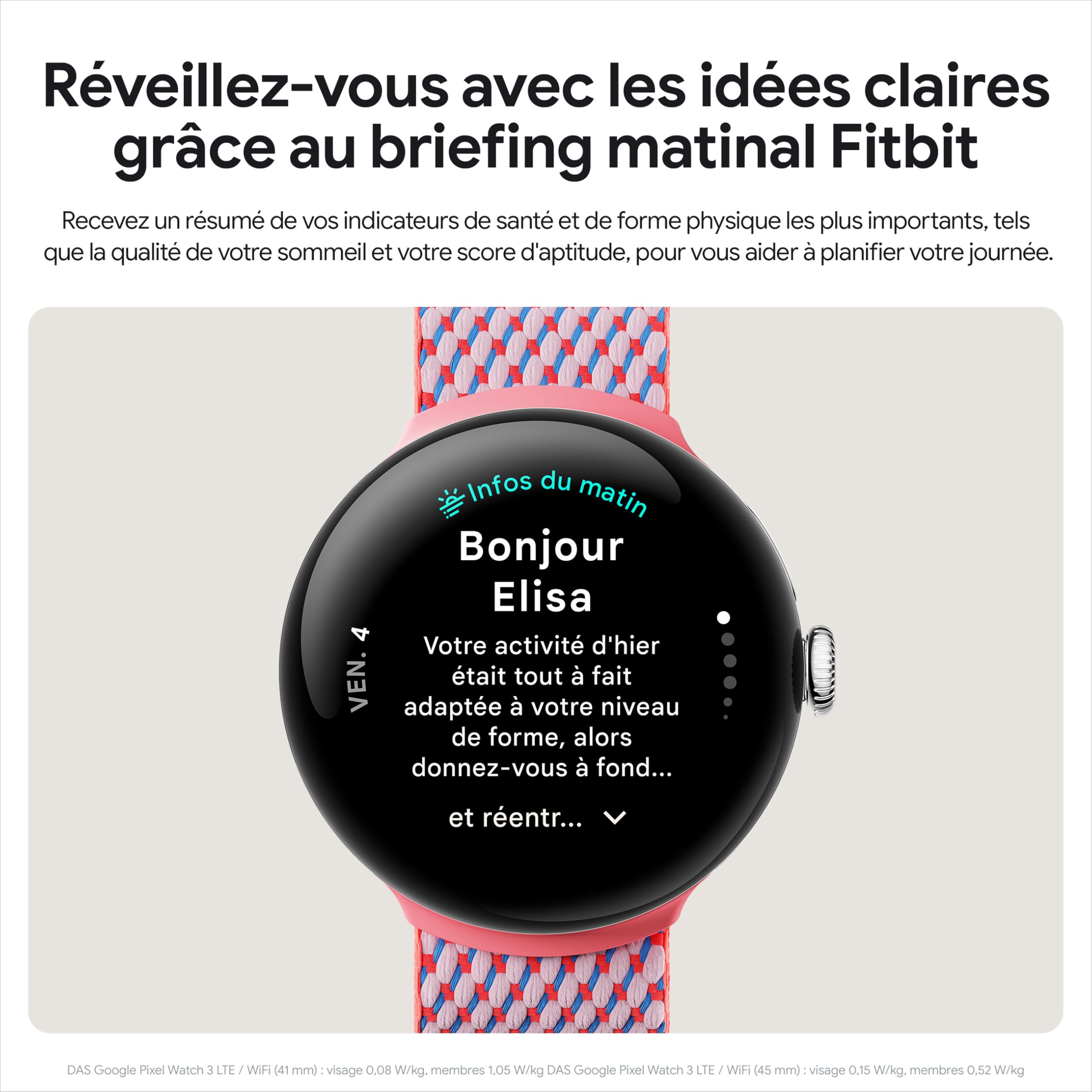 Google Pixel Watch 3 (45 mm) — Boîtier Noir Mat — Bracelet Noir Volcanique — Wi-FI