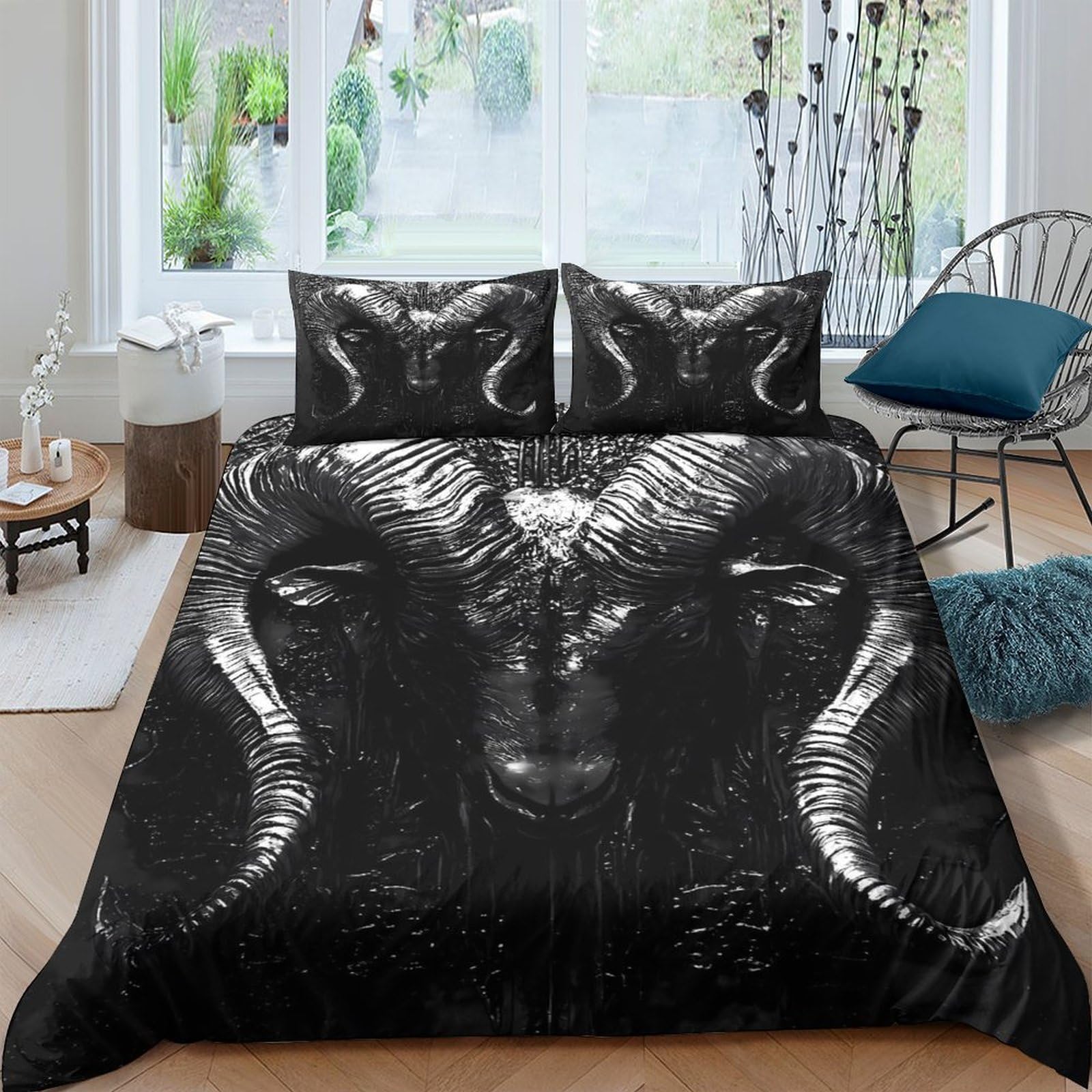 Ctjqhvkz Style-5 3D Printed Dark Goat Skull Fitted Sheet Microfiber Black Gothic Bed Cover For Bedroom Dorm Mattress Protection Decor Single（135X200cm）