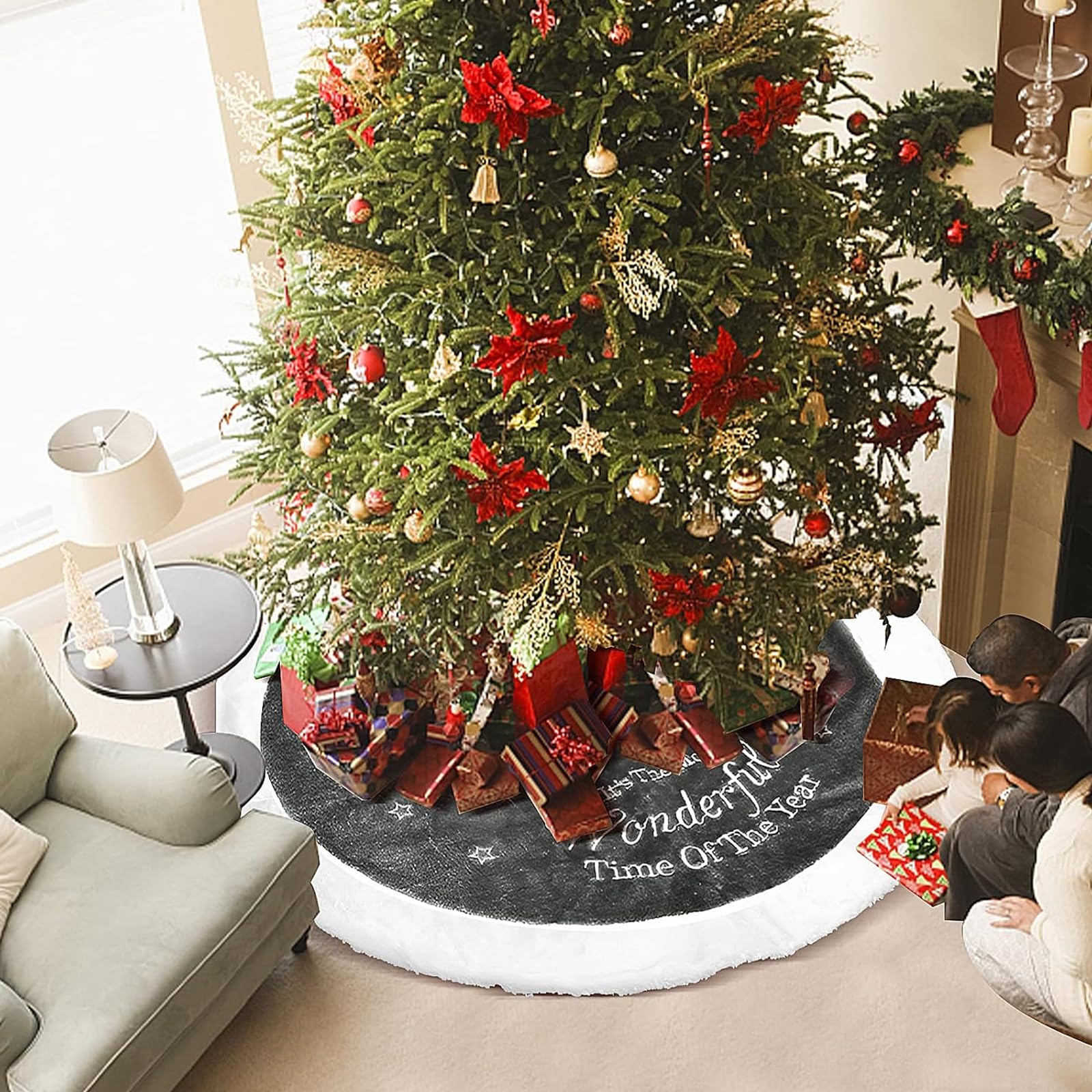 AISENO Gonna per albero di Natale, 122 cm, in finta pelliccia, colore grigio brillante, decorazione per albero di Natale