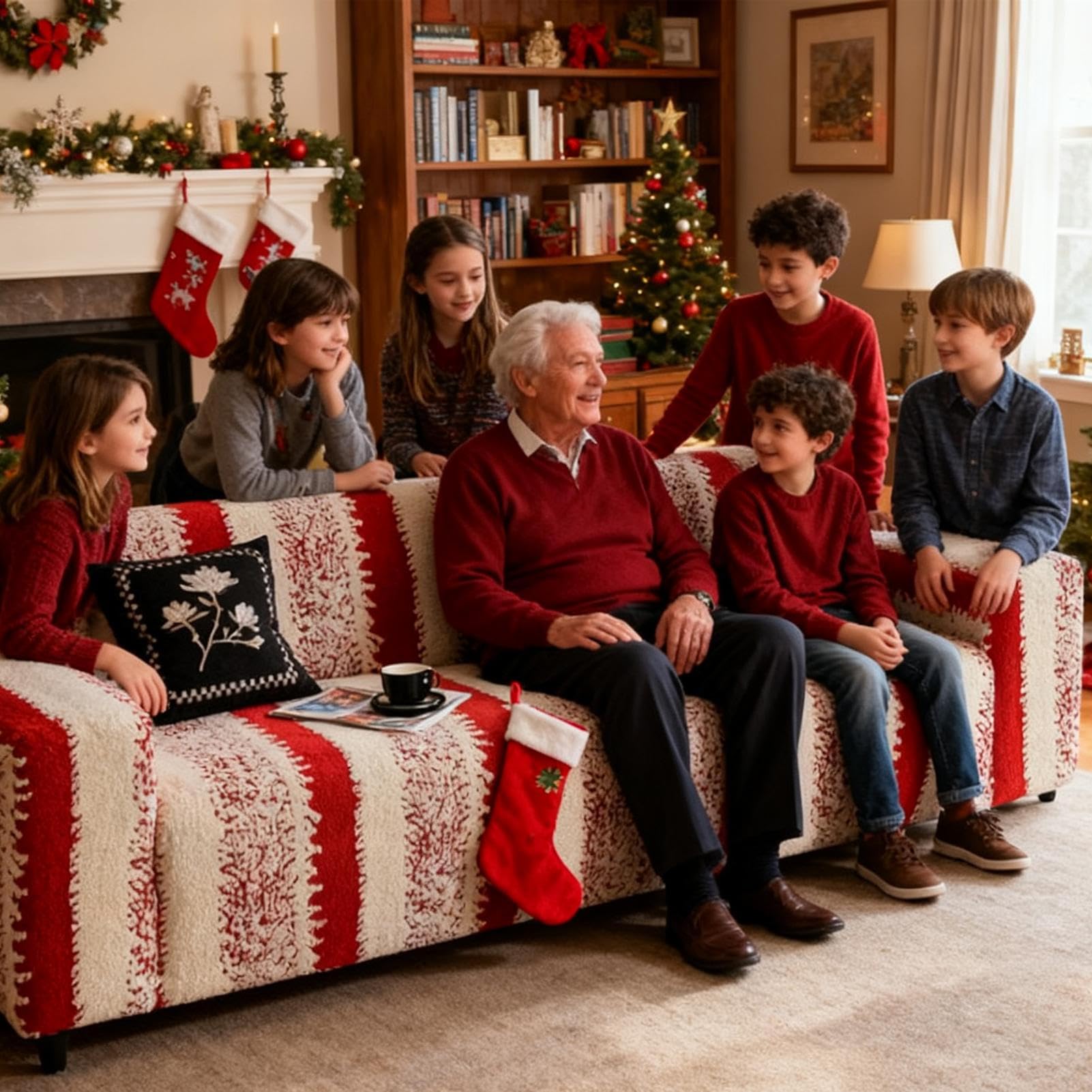 Housses De Canapé De Noël Rouge Lavable, Élastique Et Doux - Décoration