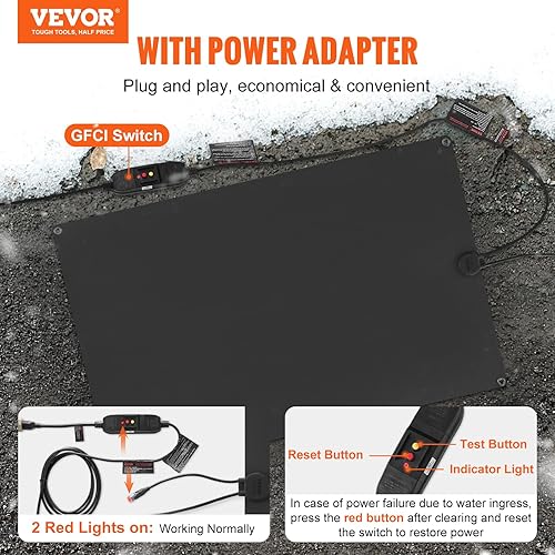 Miniatura 2 de VEVOR Alfombrillas térmicas para derretir nieve de 30 x 48 pulgadas, tapetes térmicos para exteriores para entrada, almohadilla eléctrica de goma