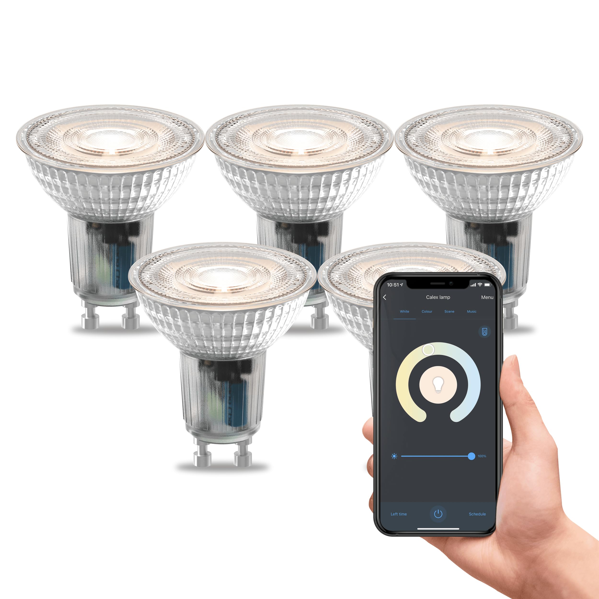 CALEX focos LED inteligentes, GU10 PAR16, con luz de fría a, regulables, control por aplicación y voz, pack de 5 | Elige entre 16 millones de colores, con control por voz mediante Alexa, Google Home o Siri, sin necesitar hub