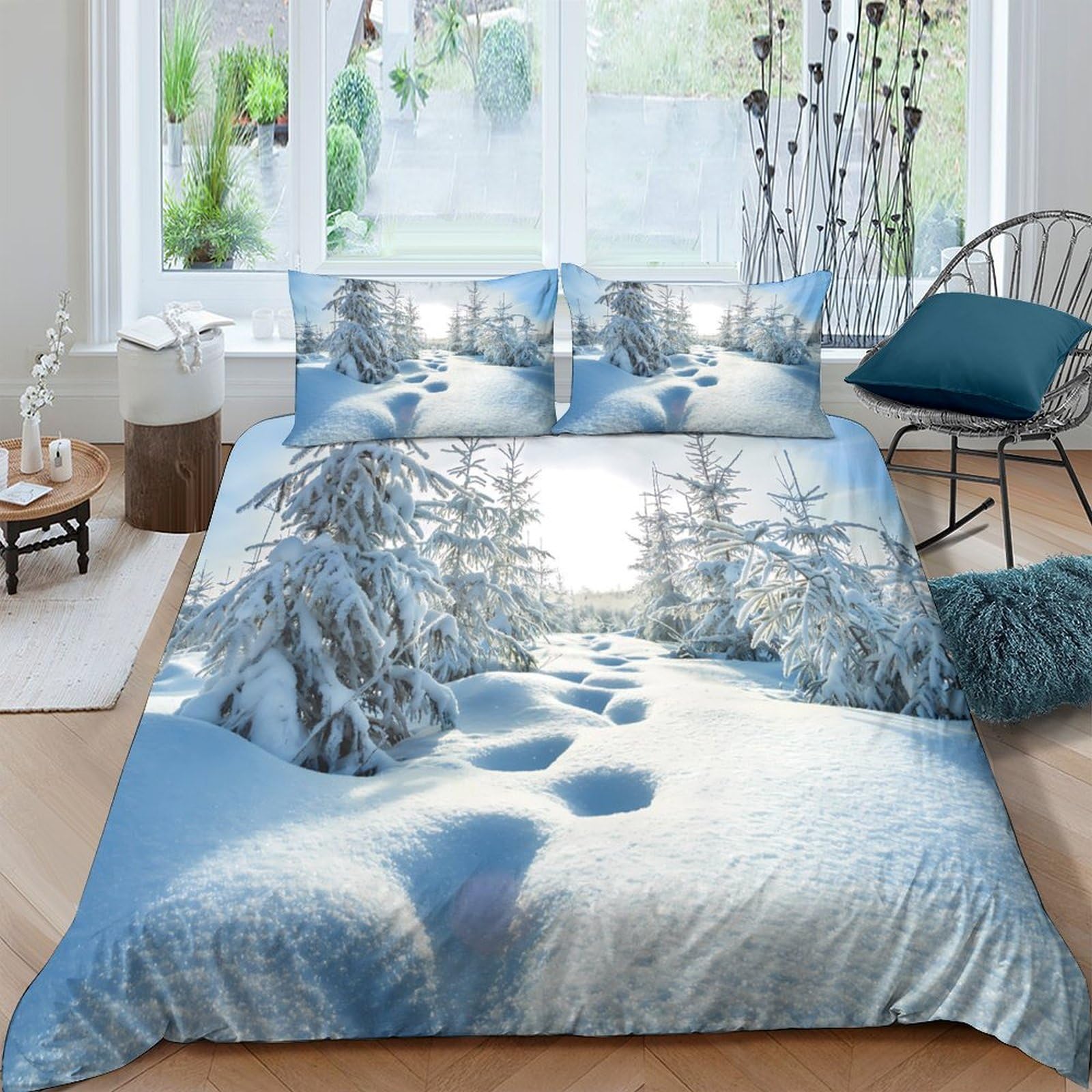 Ctjqhvkz Style-9 3D Printed Winter Forest Fitted Sheet Microfiber Anti-Slip Snow Landscape Bed Cover For Bedroom Dorm Mattress Protection Decor Single（135X200cm）