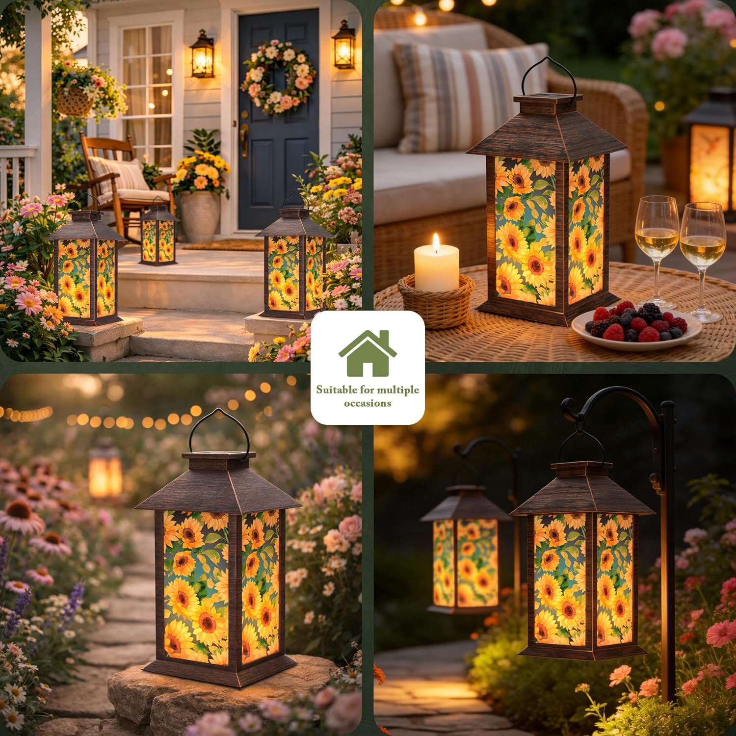 Solar Lanterns Outdoor, Waterproof Garden Sunflower Solar Lantern, 13" Outdoor Lantern with LED Flickering Flameless Candles, Lanterns for Women Mom Gifts Decorative for Porch, Yard, Patio