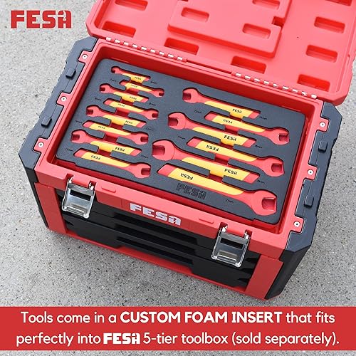 Miniatura 5 de FESA Llaves aisladas de extremo abierto  1000 V 14 piezas profesionales aisladas de extremo abierto con asas de tracción  Herramientas duraderas de