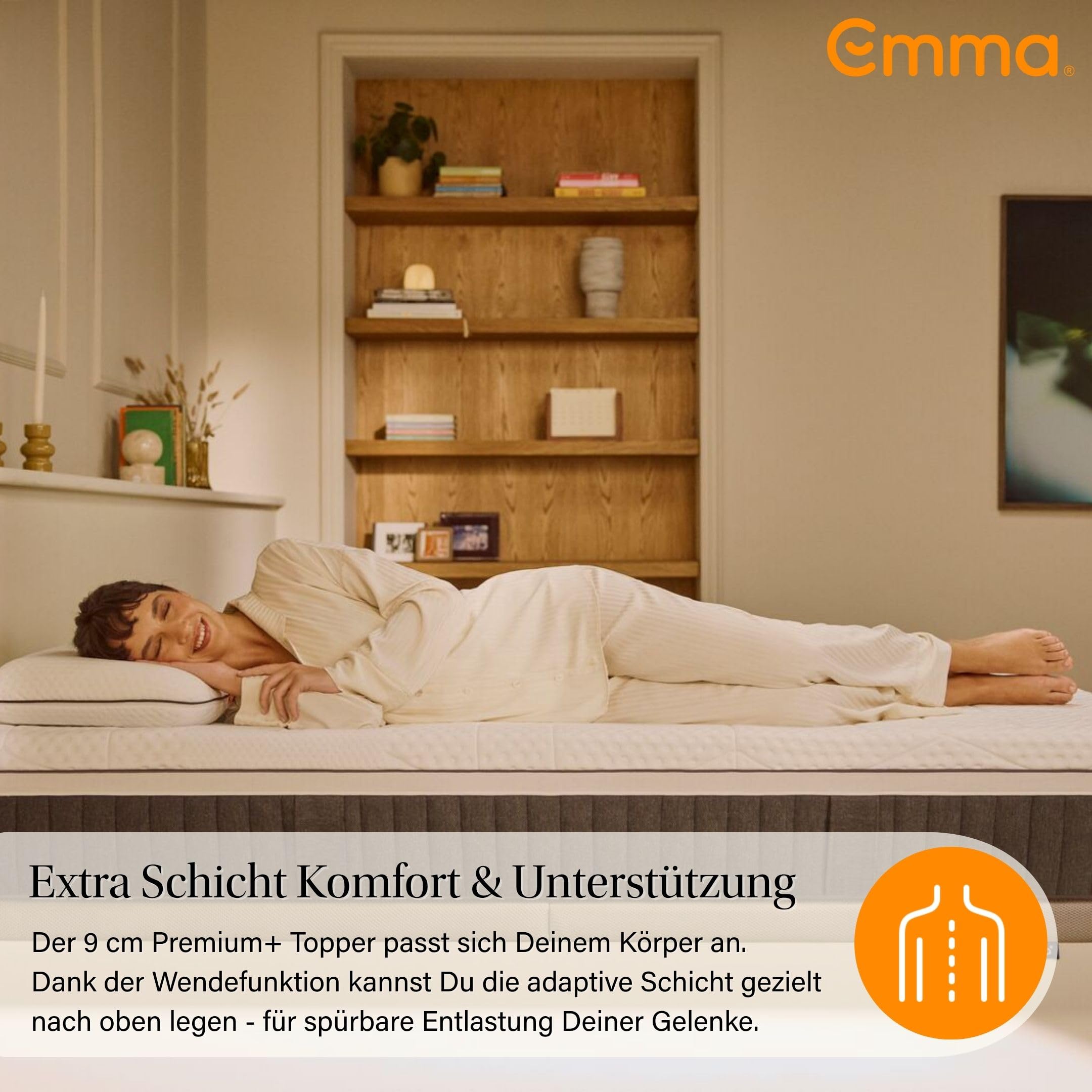 Emma Premium Topper 180x200 | Atmungsaktiver & Klimaregulierender Matratzentopper | 8 cm Höhe | Waschbarer Bezug