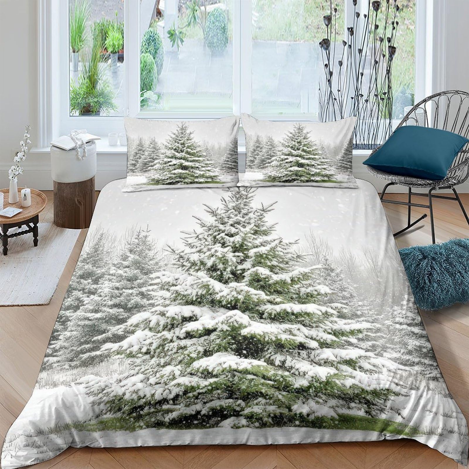 Ctjqhvkz Style-10 3D Printed Snowy Pine Forest Fitted Sheet Microfiber Anti-Slip Washable Winter Landscape Mattress Cover For Bedroom Decor Single（135X200cm）
