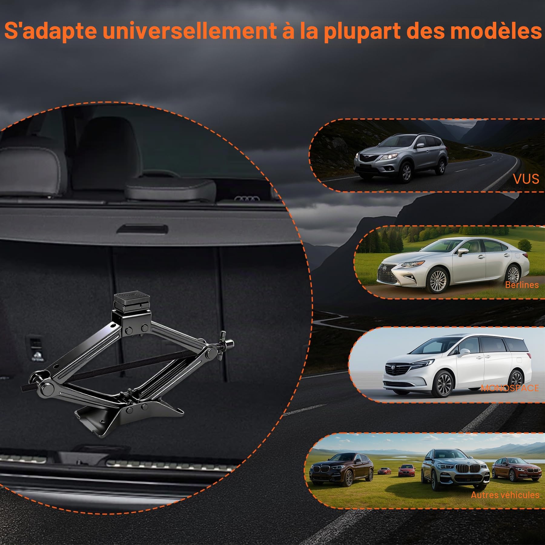 SPECILITE Cric Voiture 2,5 T, Universel Crique Voiture avec Plaque en Acier Élargie, Livré avec Patin en Caoutchouc et Clé, Portable Cric de Levage aux Berlines, aux SUV et aux MPV
