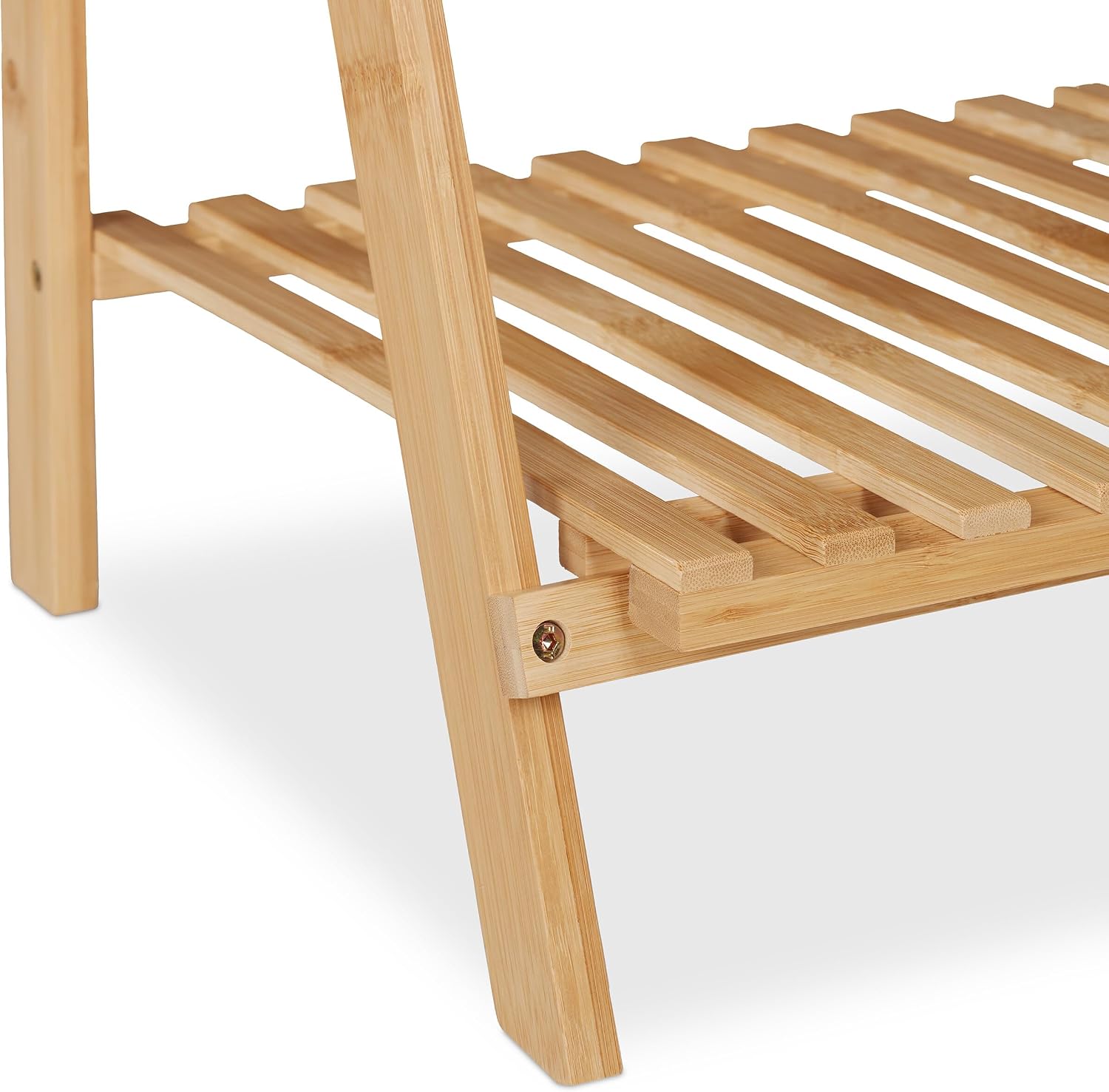 Relaxdays Plant Stand, 3 Tiers & Hanging Rod, HWD 145.5 x 100 x 38 cm, Bamboo, Folding Flower Pot Shelves, Wood, Natural