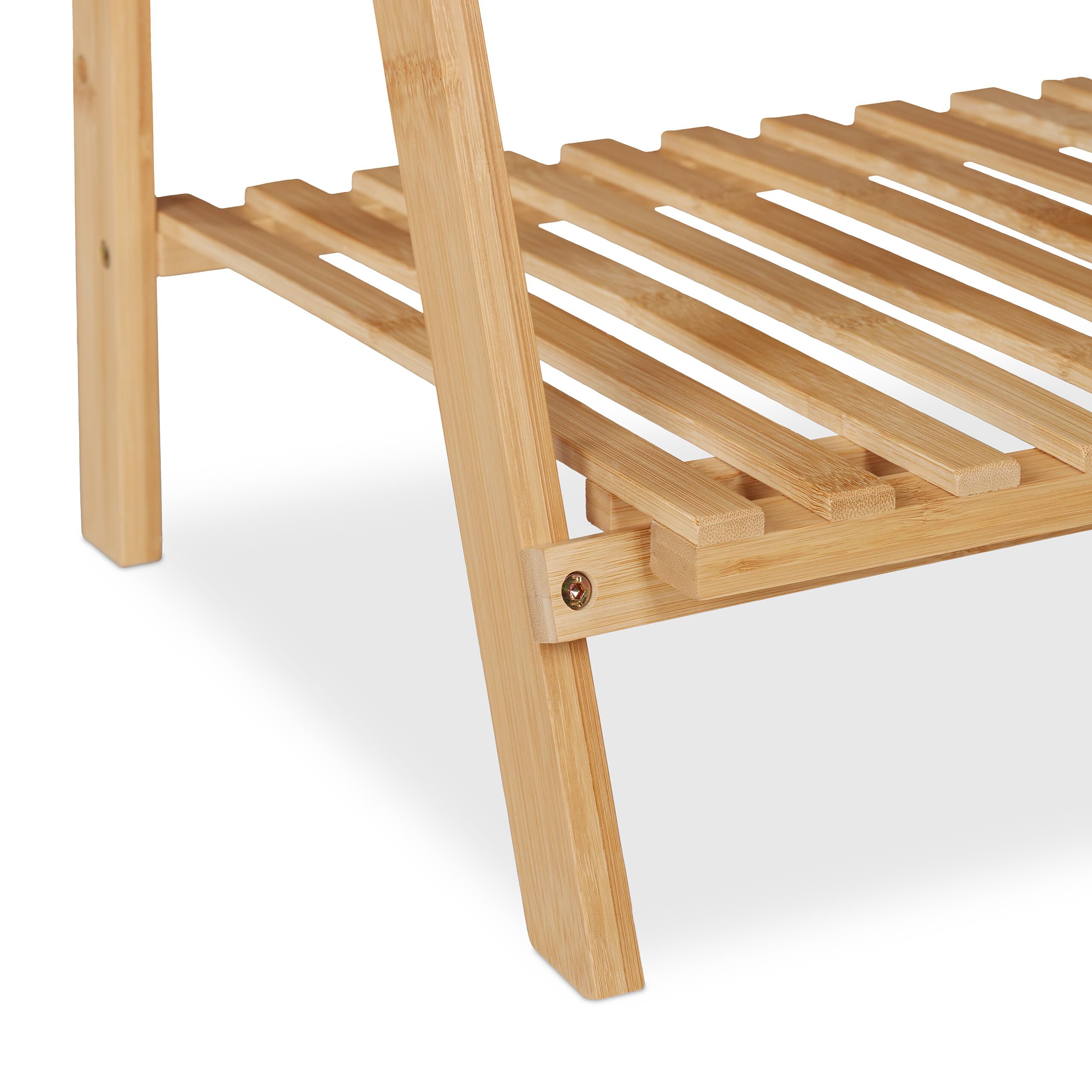 Relaxdays Scaffale Portafiori, Portavasi con 3 Ripiani e Barra di Sospensione, 145,5x100x38 cm Bambù Pieghevole, Marrone