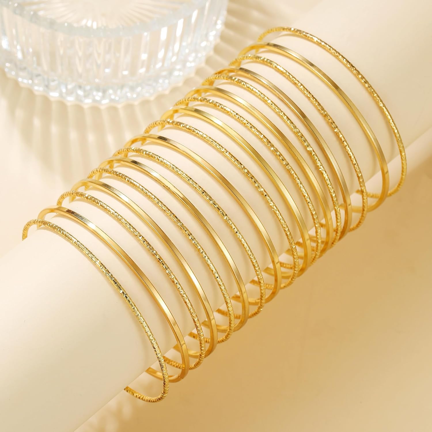 Gold Bangles for Women, 12 Pcs Boho Stackable Bracelets Multi Layer Textured Chunky Bracelets Jewelry Set for Women - Image 4