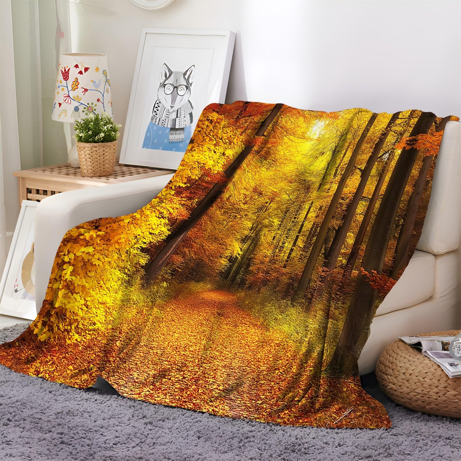 Coperta Plaid Pile Paesaggio forestale autunnale 180x200 cm Plaid Coperta Sherpa Calda e Confortevole, Coperta Super Morbida Fluffy in Pile di Flanella, Coperta di Pecora
